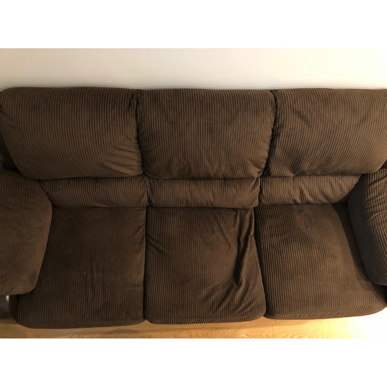 Brown Corduroy Fabric Sofa w/ Dark Brown PU Base - image-2