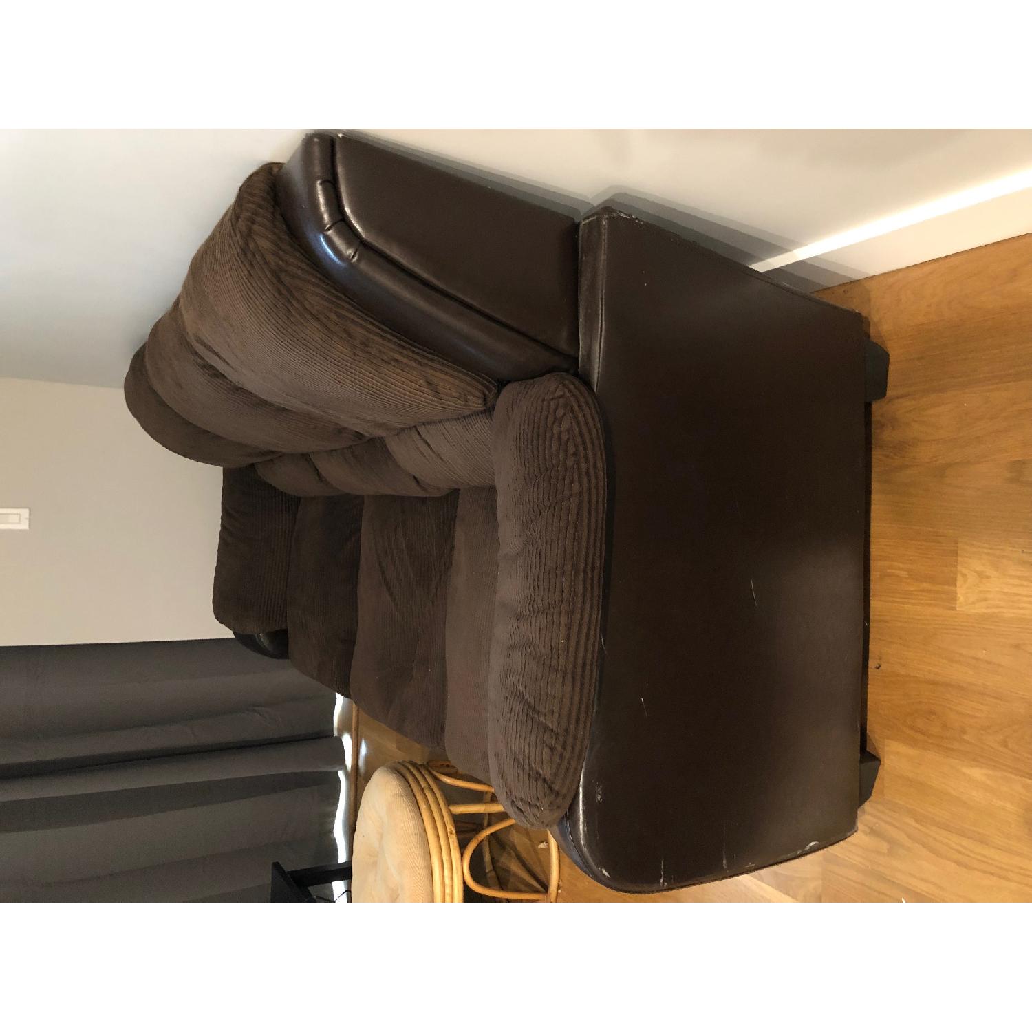 Brown Corduroy Fabric Sofa w/ Dark Brown PU Base - image-3