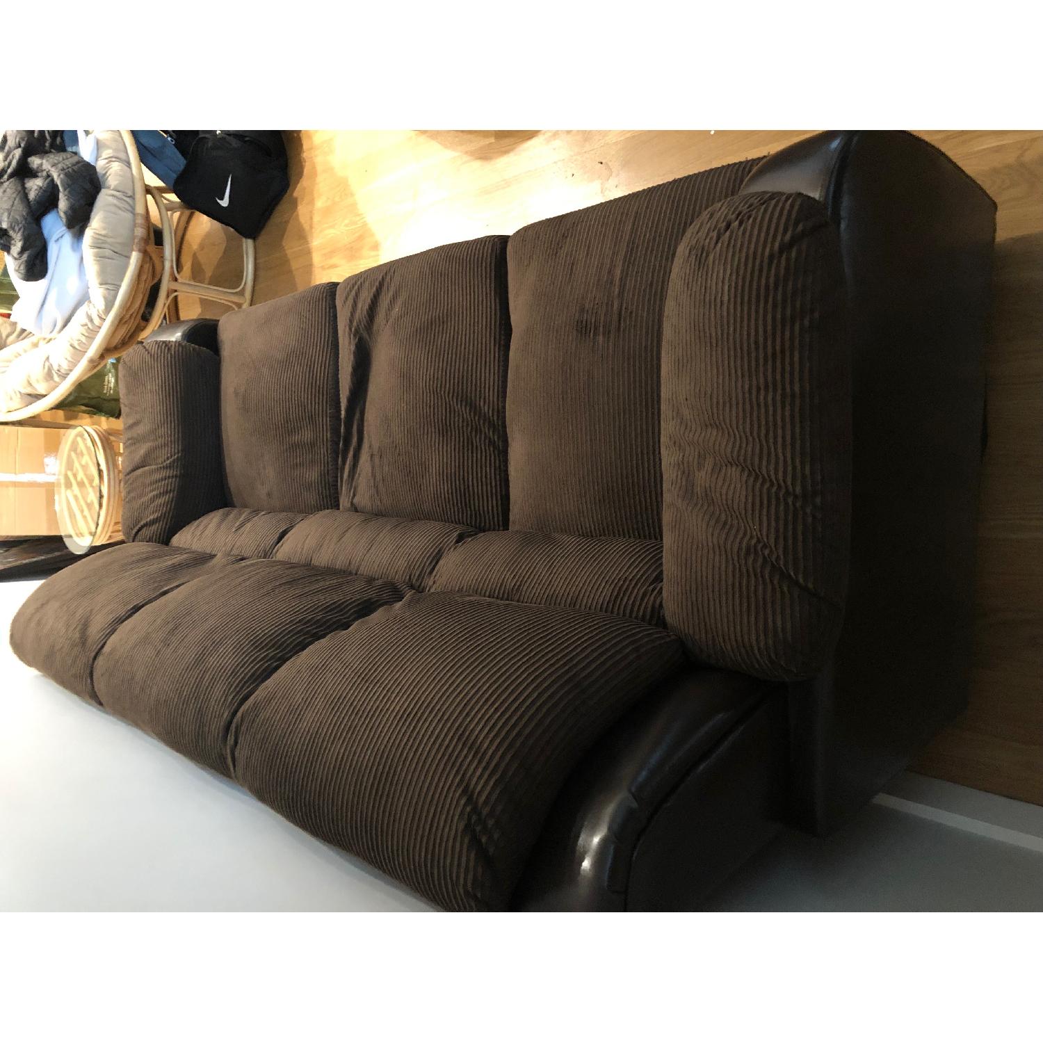 Brown Corduroy Fabric Sofa w/ Dark Brown PU Base - image-4