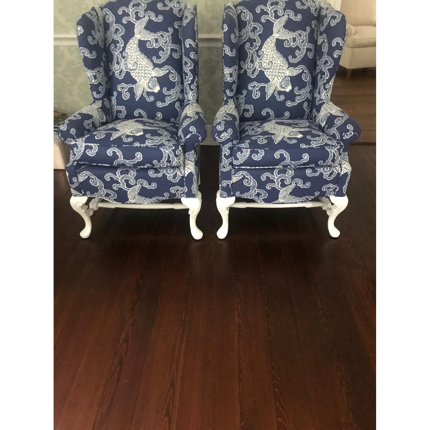 Schumacher Fabric Upholstered Wing Chairs - image-1