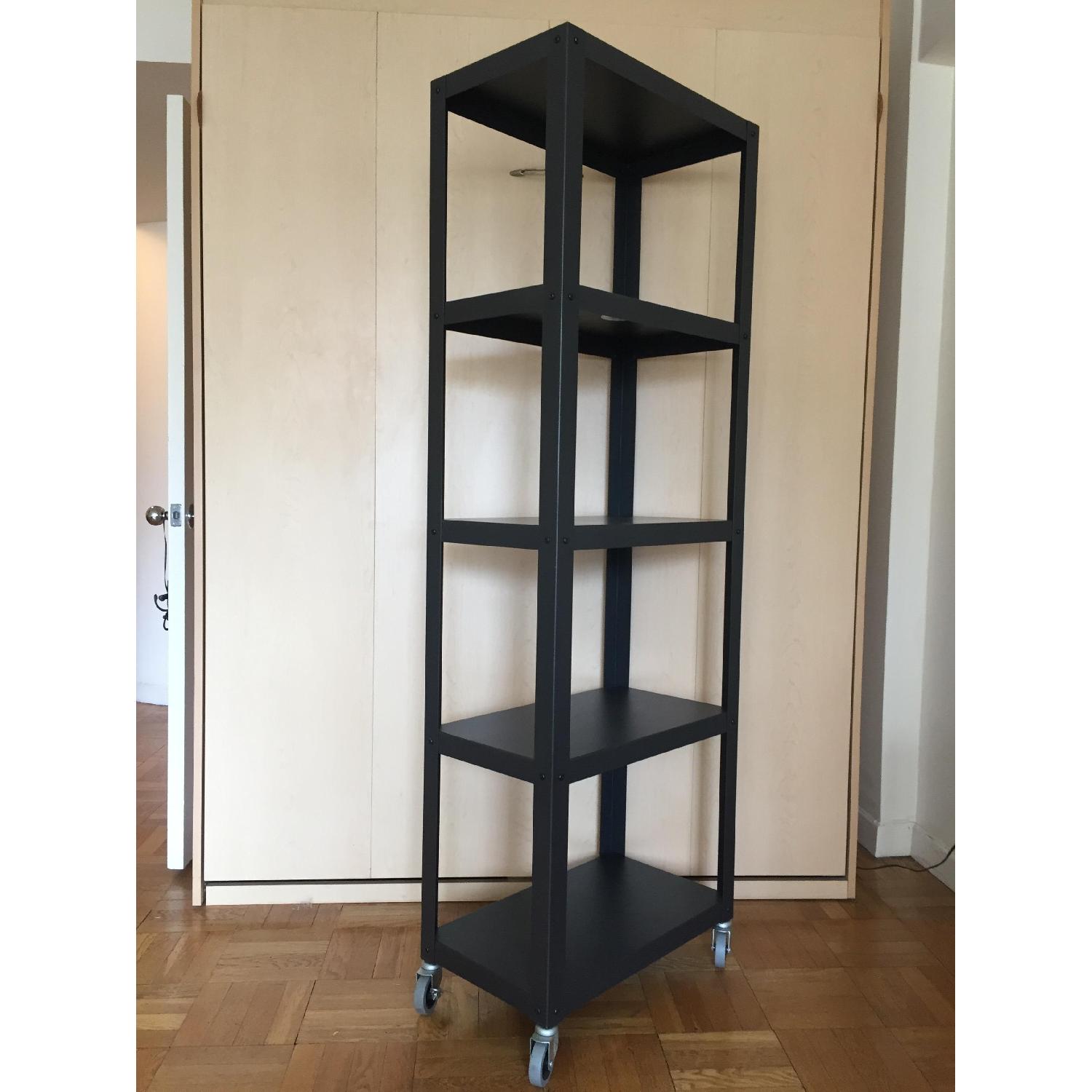 CB2 GoCart Black FiveShelf Rolling Bookcase AptDeco