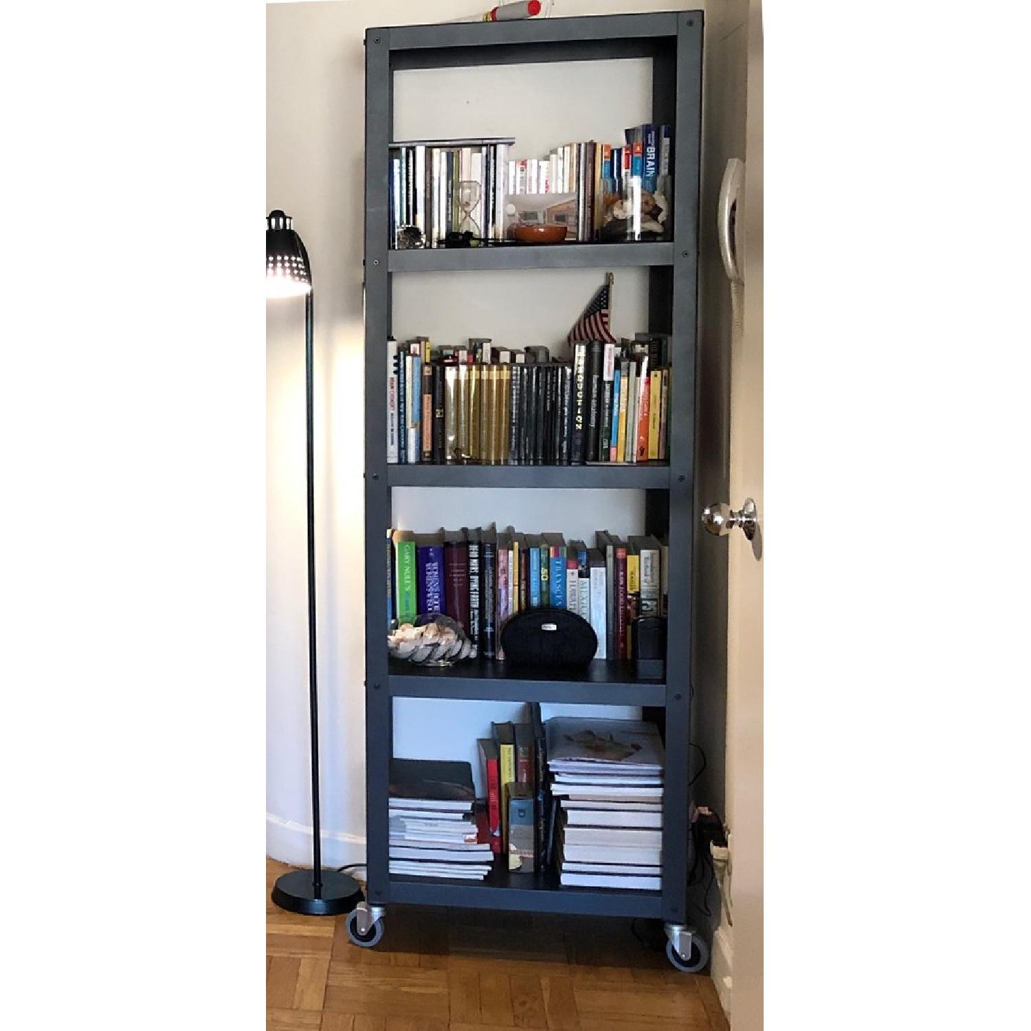 CB2 Go-Cart Black Five-Shelf Rolling Bookcase - image-6