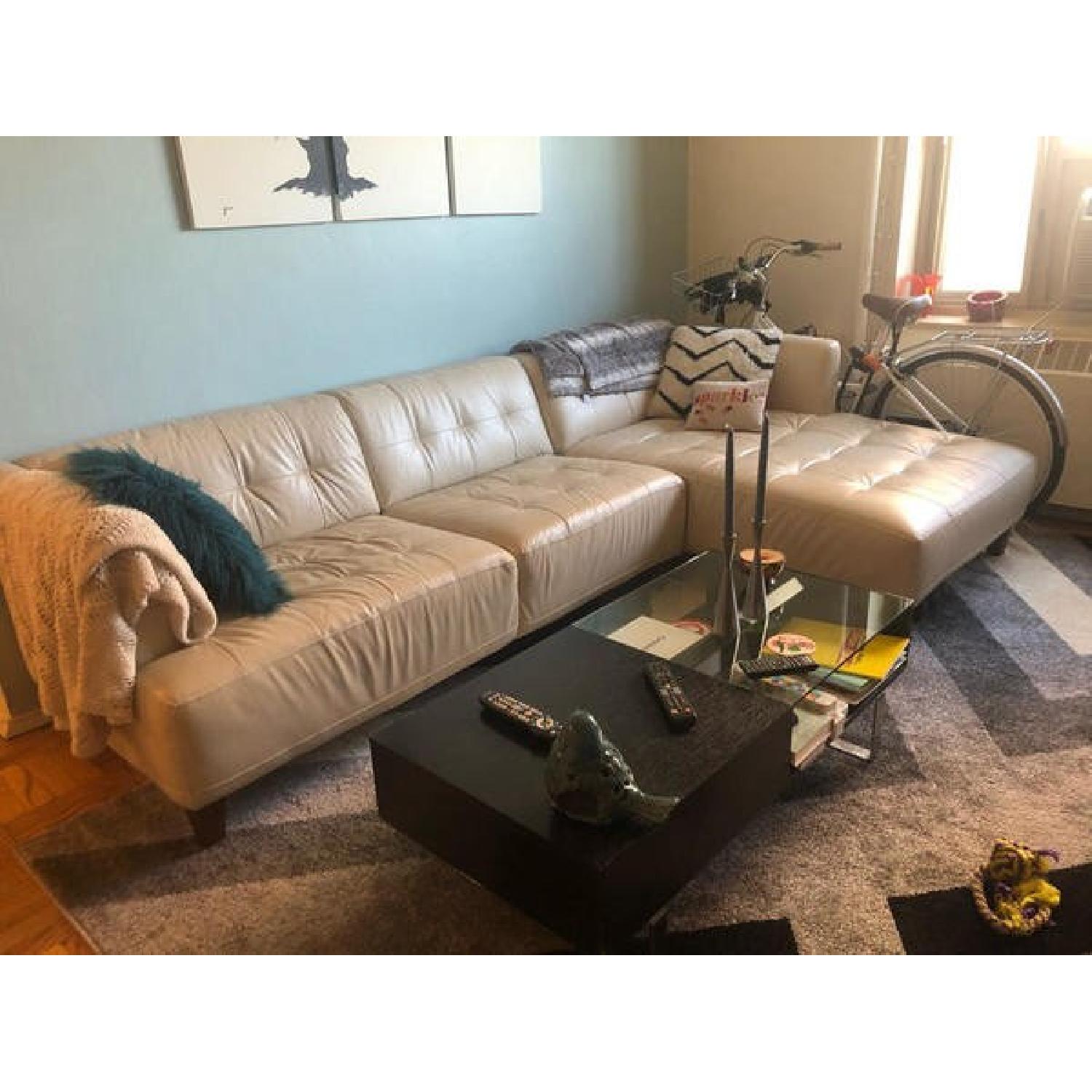 Macy's Tufted Leather Sectional Sofa - image-1