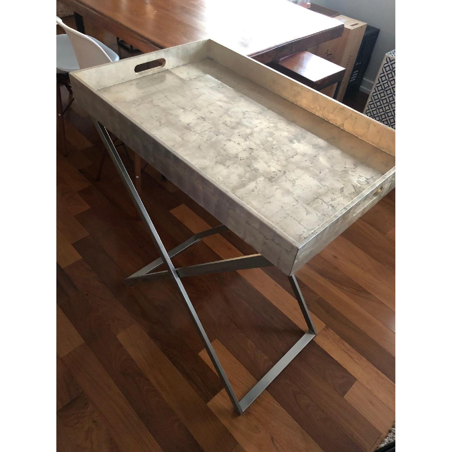 West Elm Tall Butler Tray Stand w/ Silver Lacquer Tray - image-2