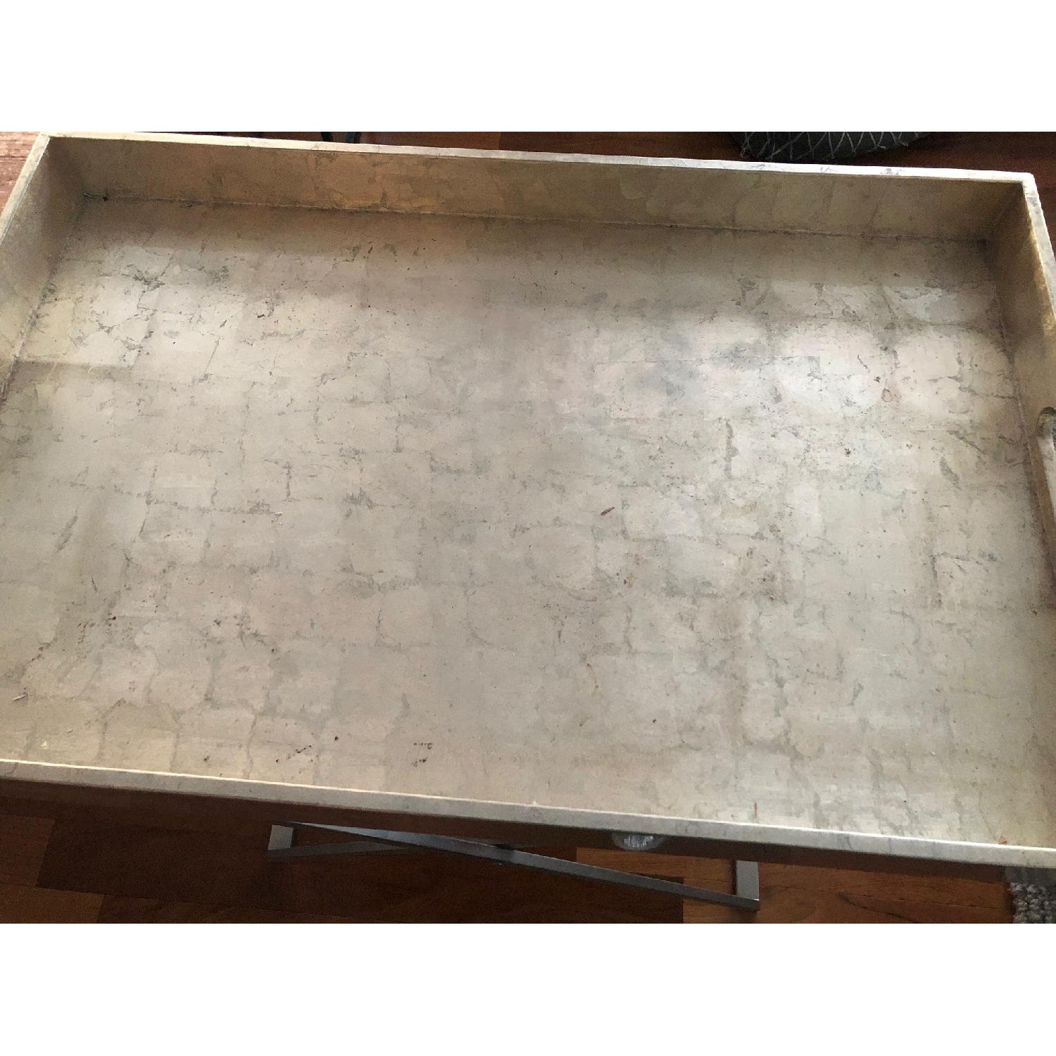 West Elm Tall Butler Tray Stand w/ Silver Lacquer Tray - image-3