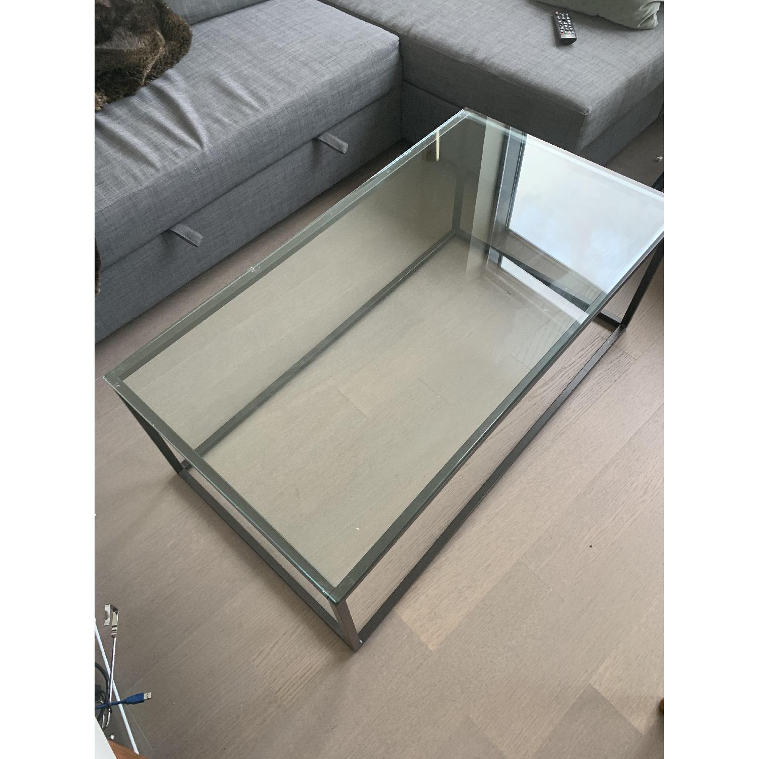 West Elm Box Frame Glass/Antique Bronze Coffee Table - image-1