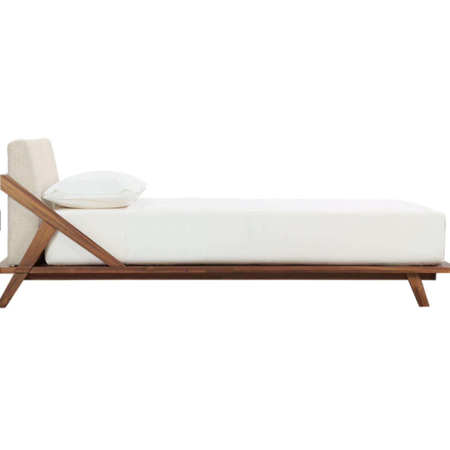 CB2 Drommen Acacia Wood Bed w/ Ivory Upholstered Headboard - image-1