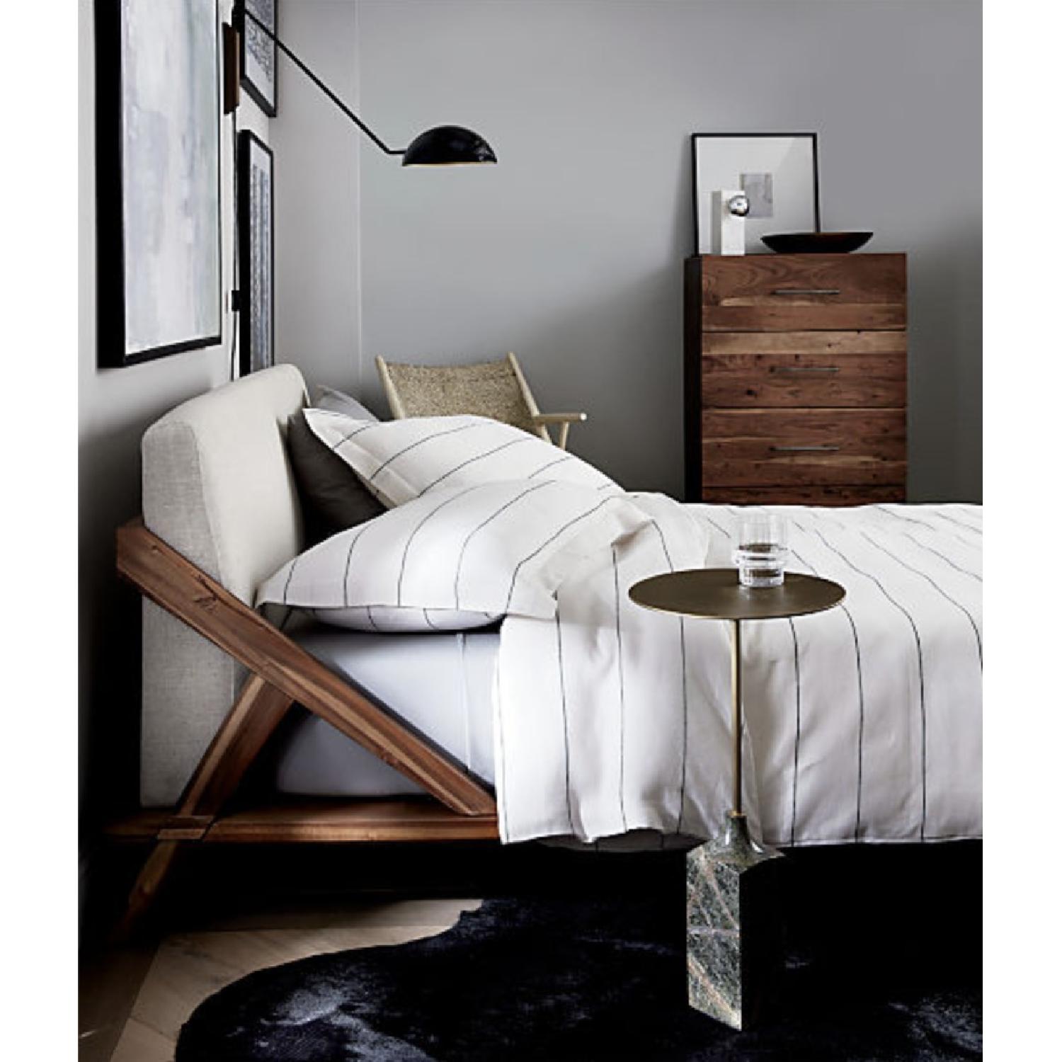 CB2 Drommen Acacia Wood Bed w/ Ivory Upholstered Headboard - image-5