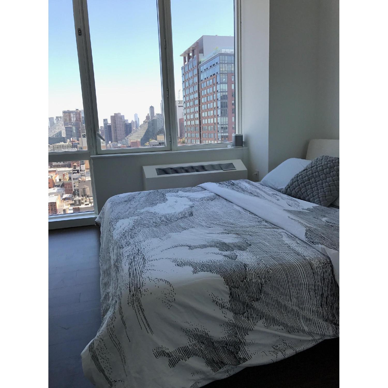 CB2 Drommen Acacia Wood Bed w/ Ivory Upholstered Headboard - image-6