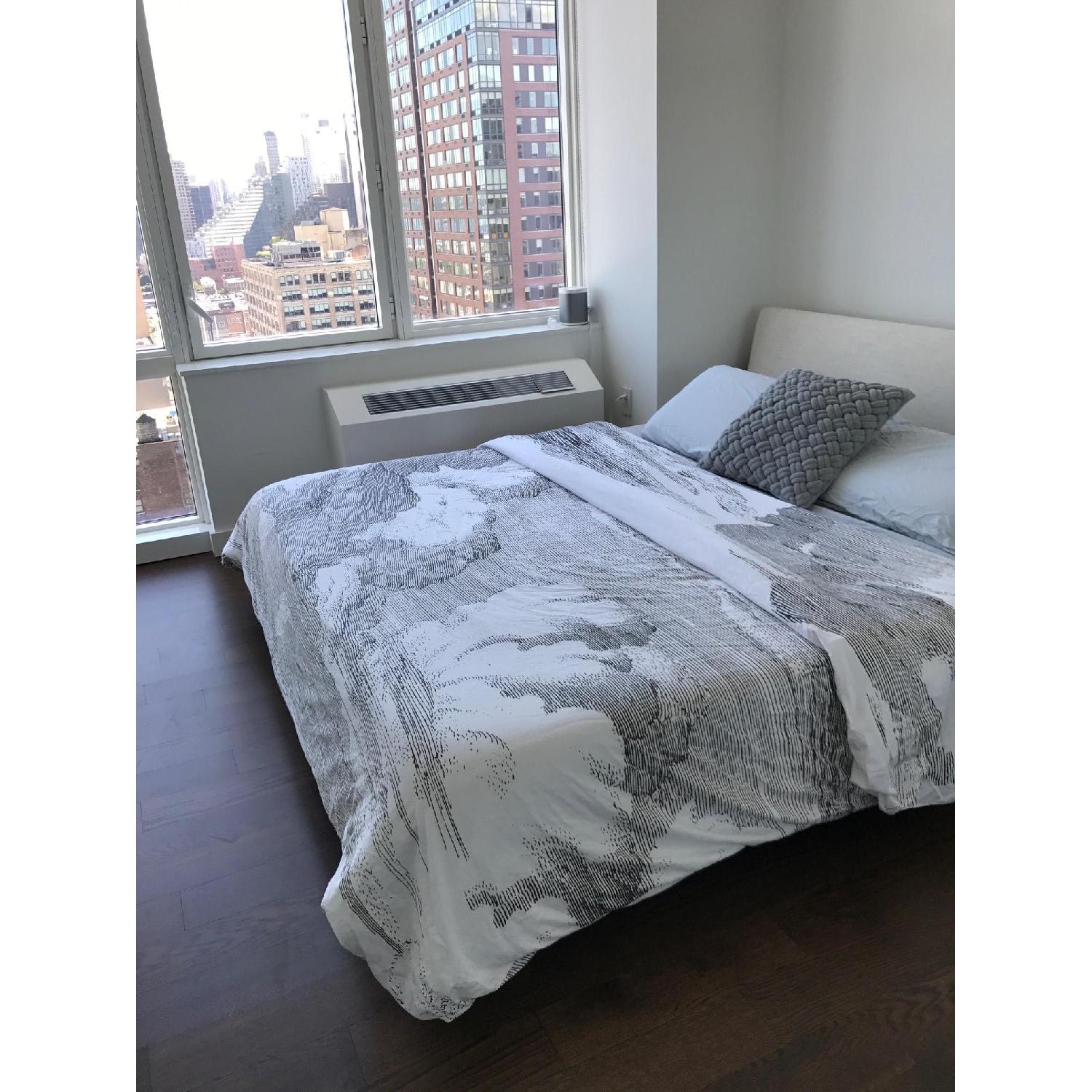 CB2 Drommen Acacia Wood Bed w/ Ivory Upholstered Headboard - image-7