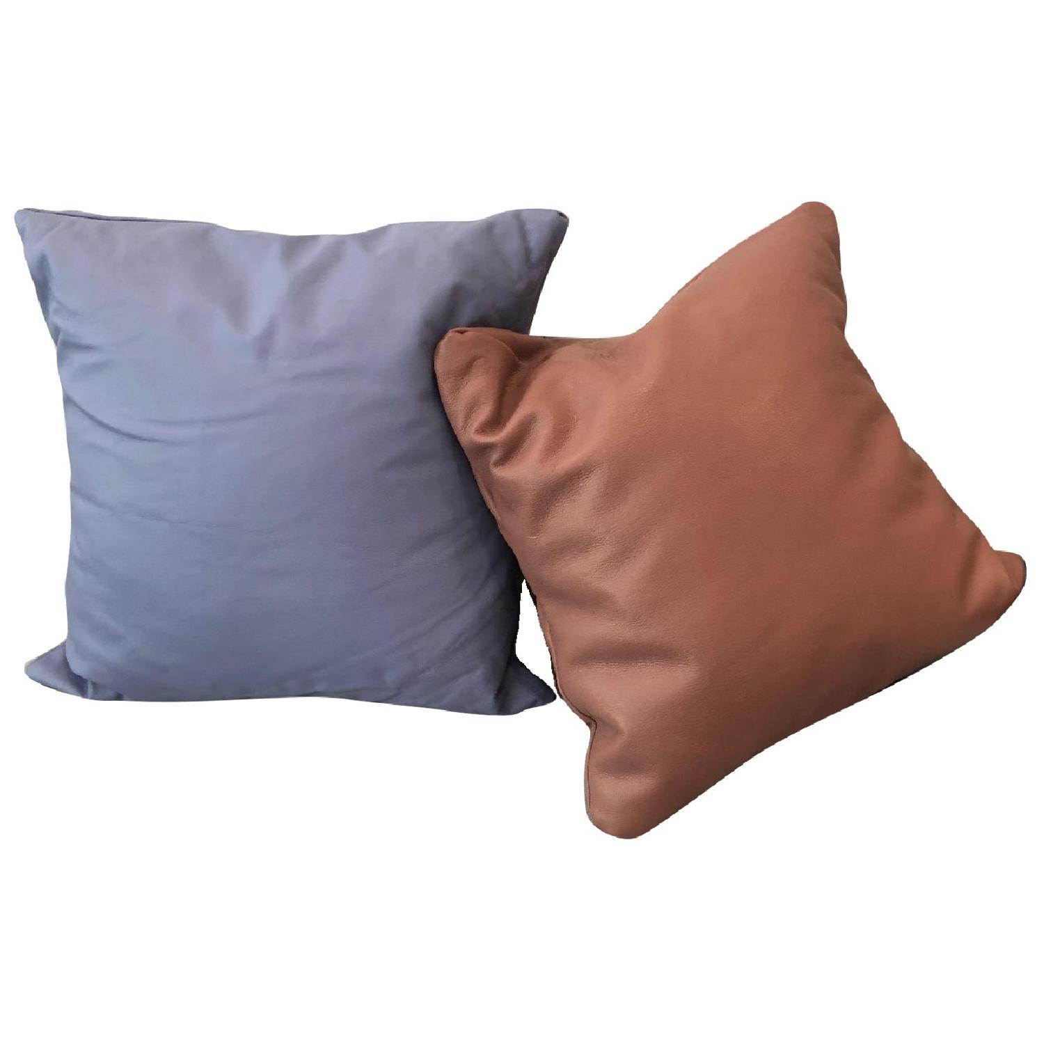 Cold Picnic Blue & Pink Leather Pillows - image-0
