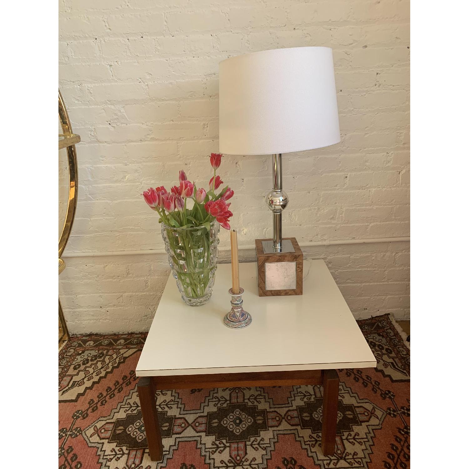 Mid-Century Modern Wood & Silver Table Lamp - image-1