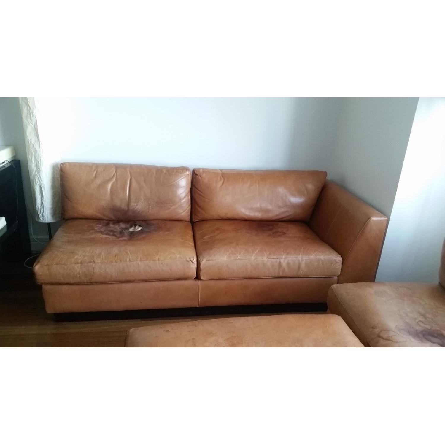 Crate & Barrel Orange Leather Sectional Sofa - image-1