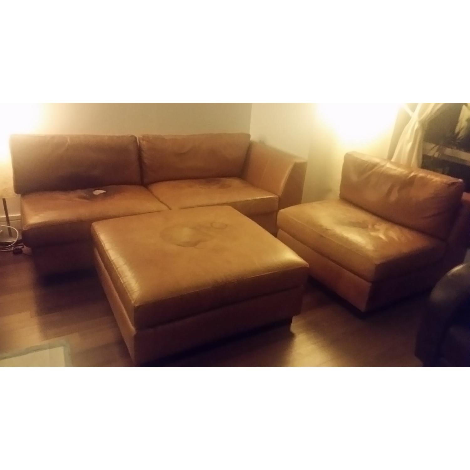 Crate & Barrel Orange Leather Sectional Sofa - image-4