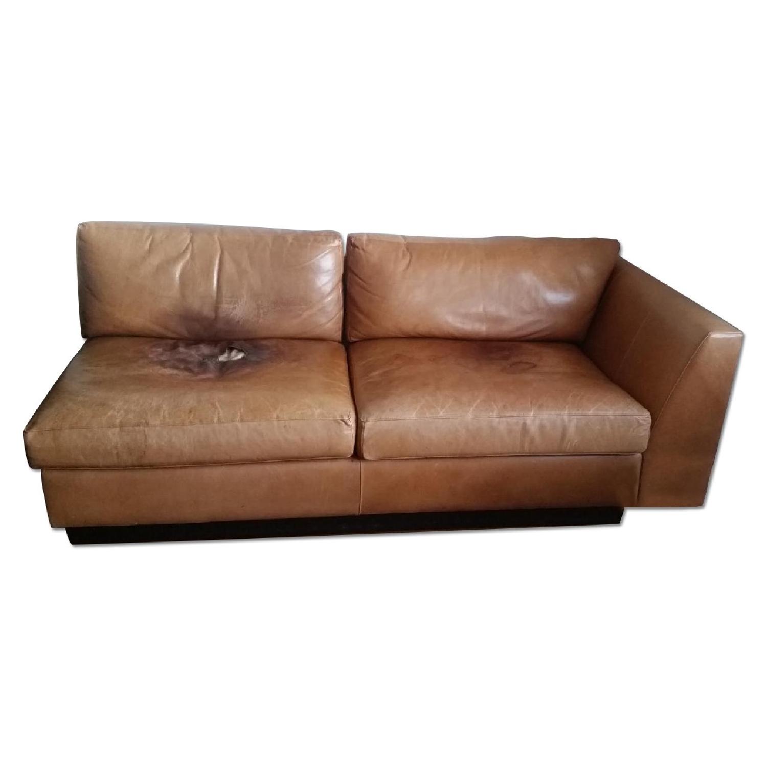 Crate & Barrel Orange Leather Sectional Sofa - image-0