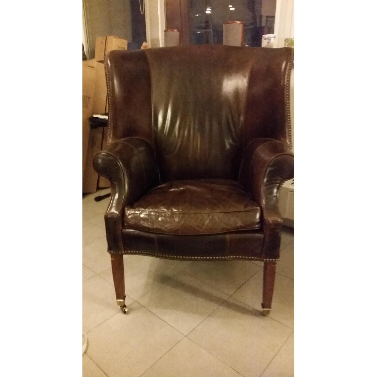 Drexel Heritage Leather Wingback Chair - image-1