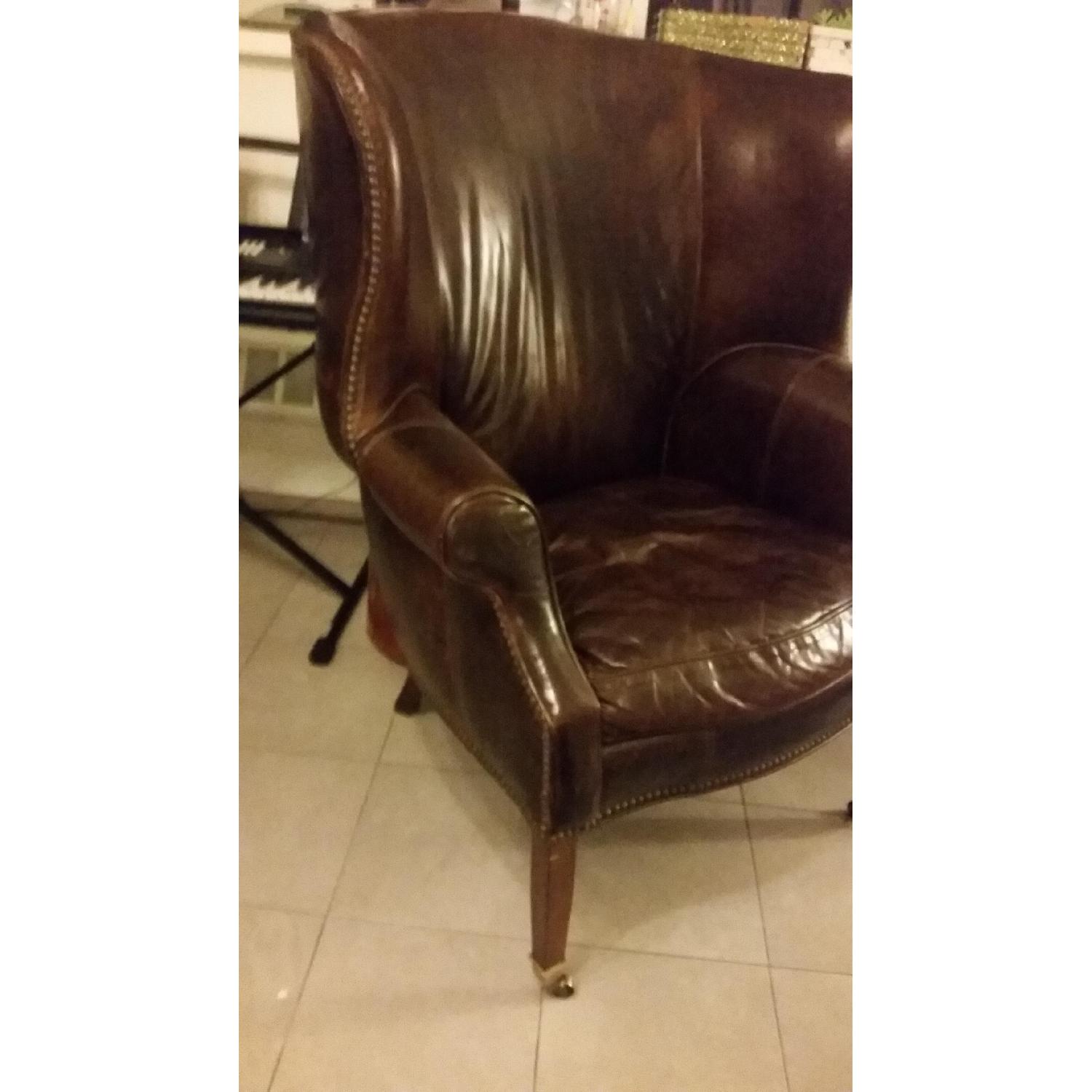 Drexel Heritage Leather Wingback Chair - image-2