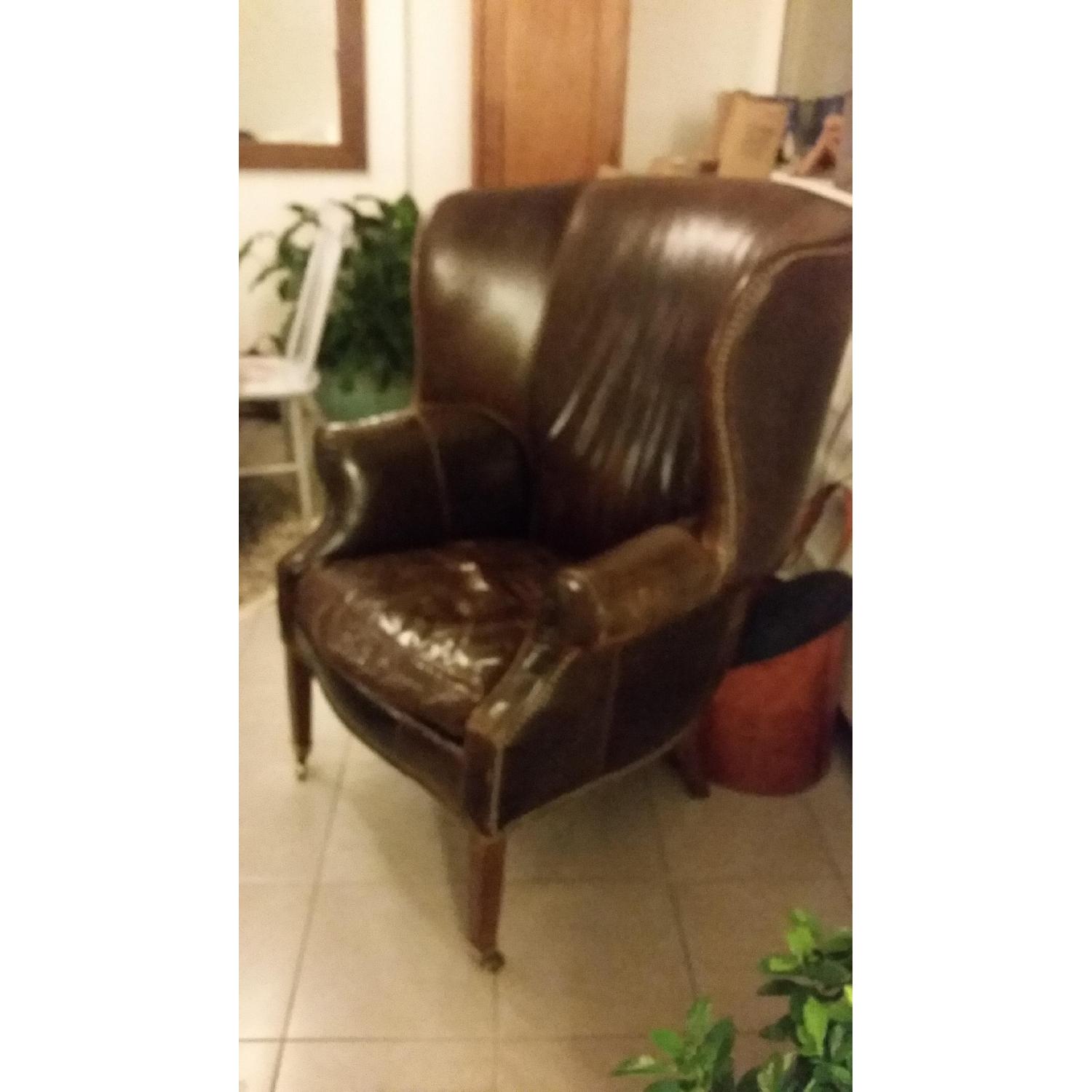 Drexel Heritage Leather Wingback Chair - image-3