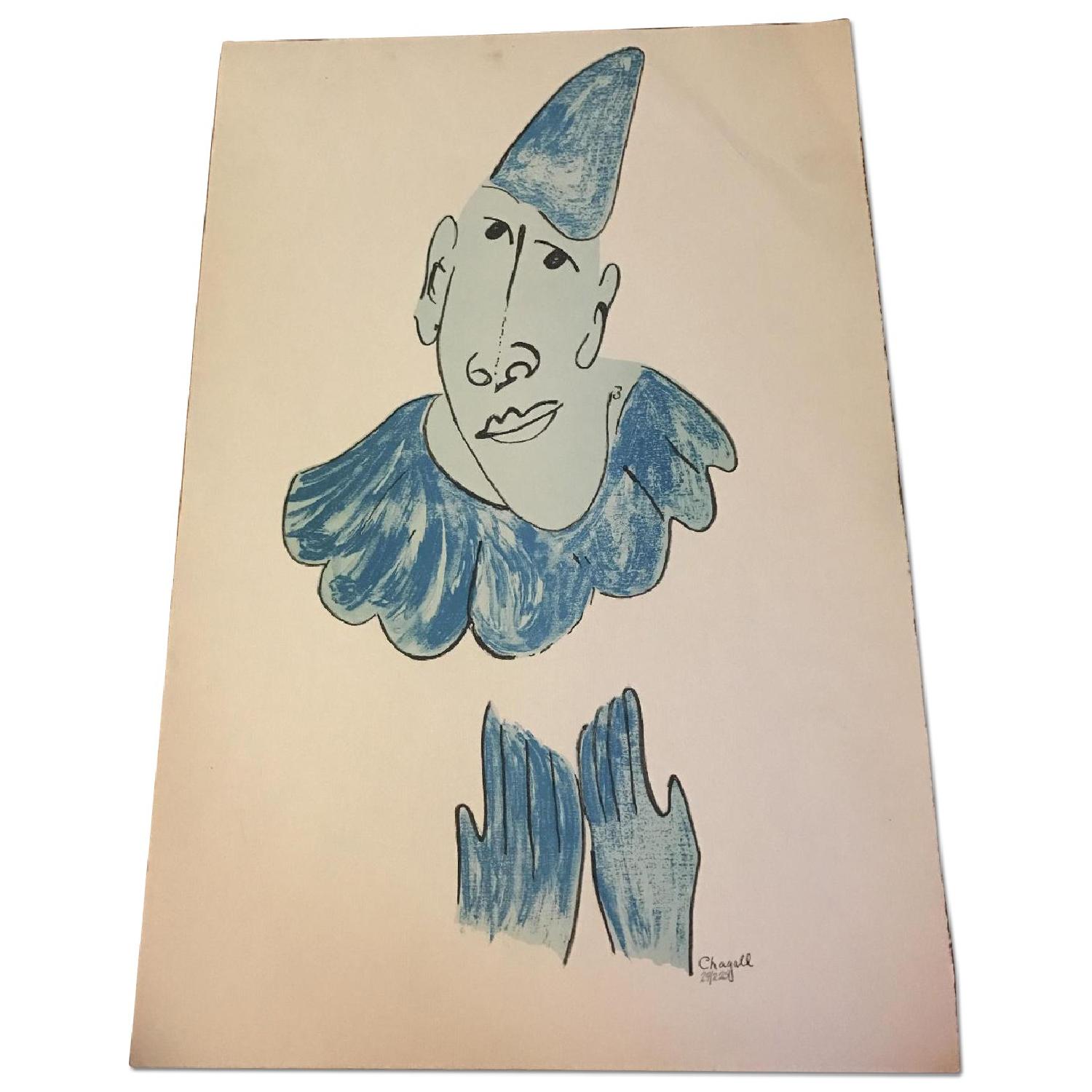 Signed & Numbered Chagall Lithograph - Blue Clown - image-0
