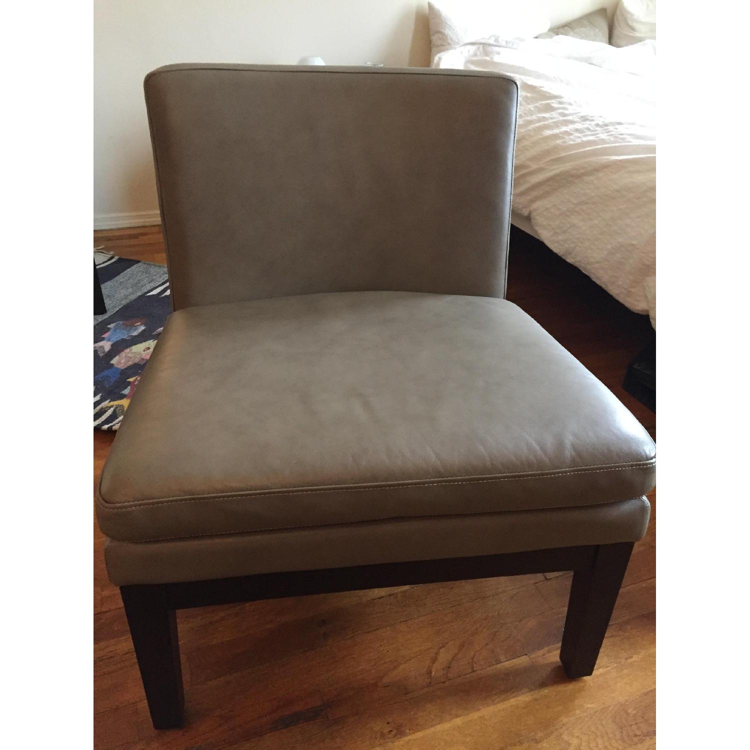 West Elm Grey Leather Slipper Chair - image-1