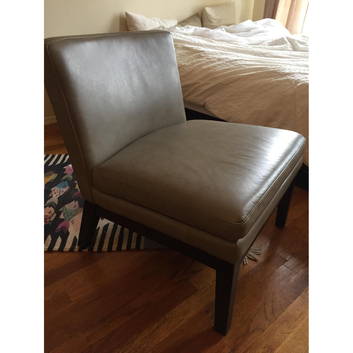 West Elm Grey Leather Slipper Chair - image-2