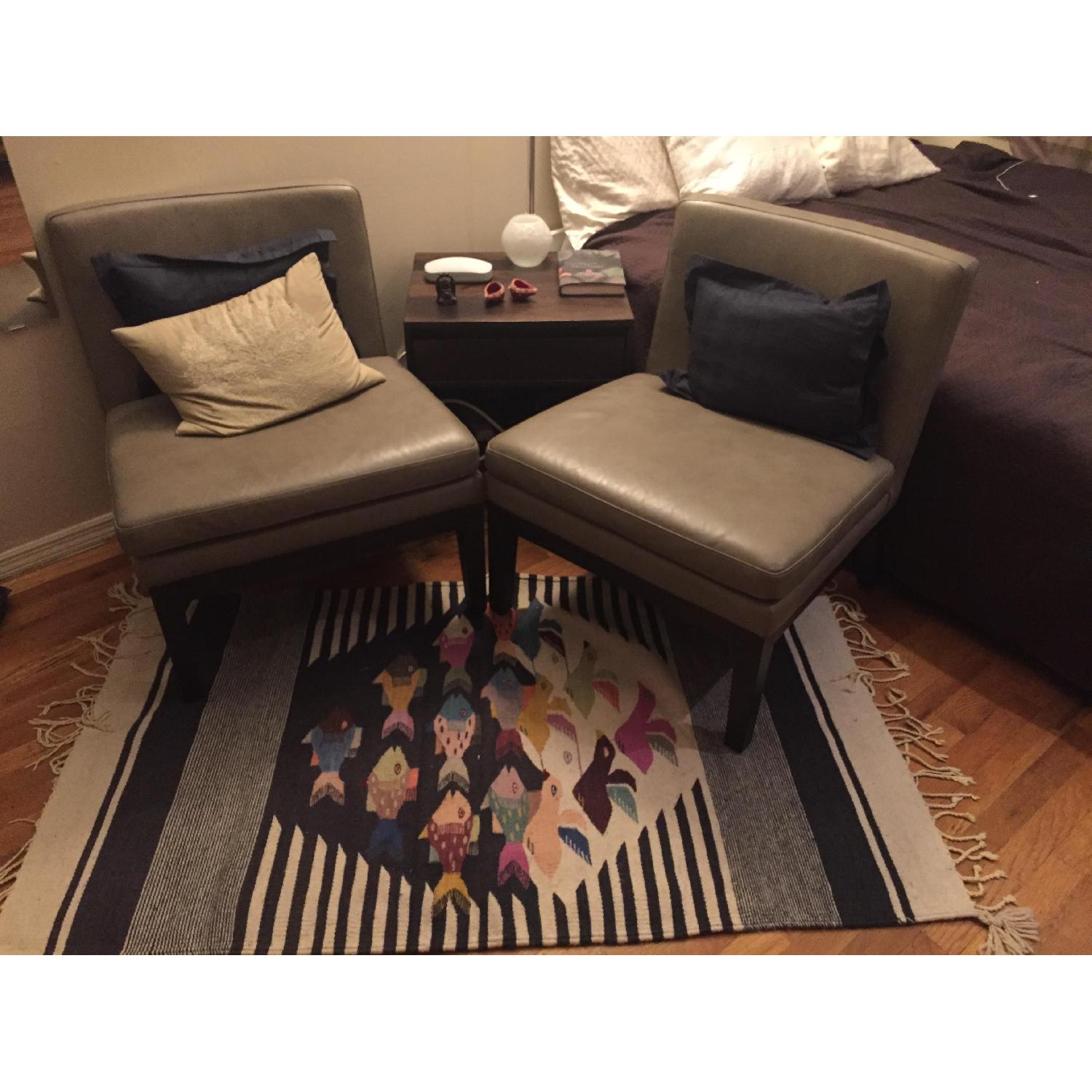 West Elm Grey Leather Slipper Chair - image-4