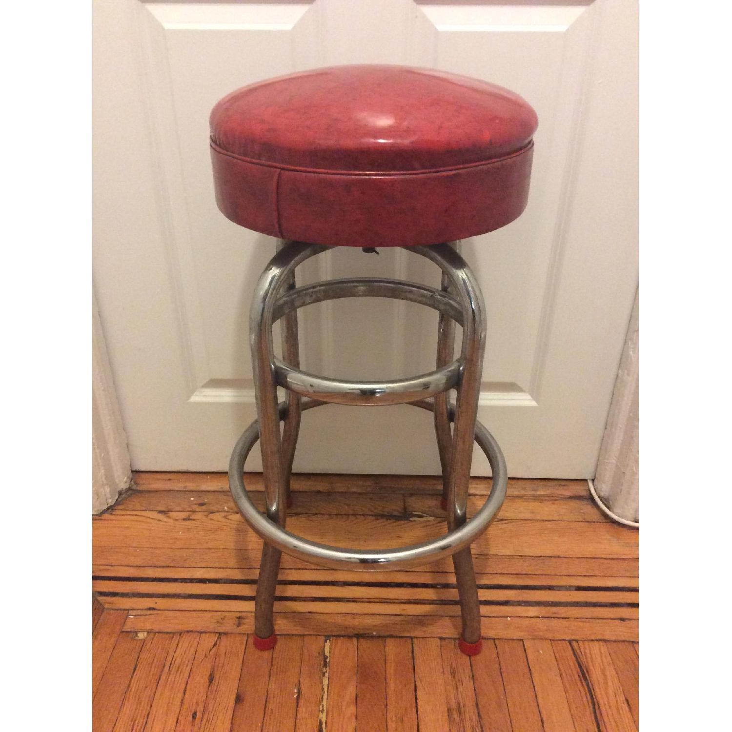 Vintage Red Vinyl Bar Stool - image-1