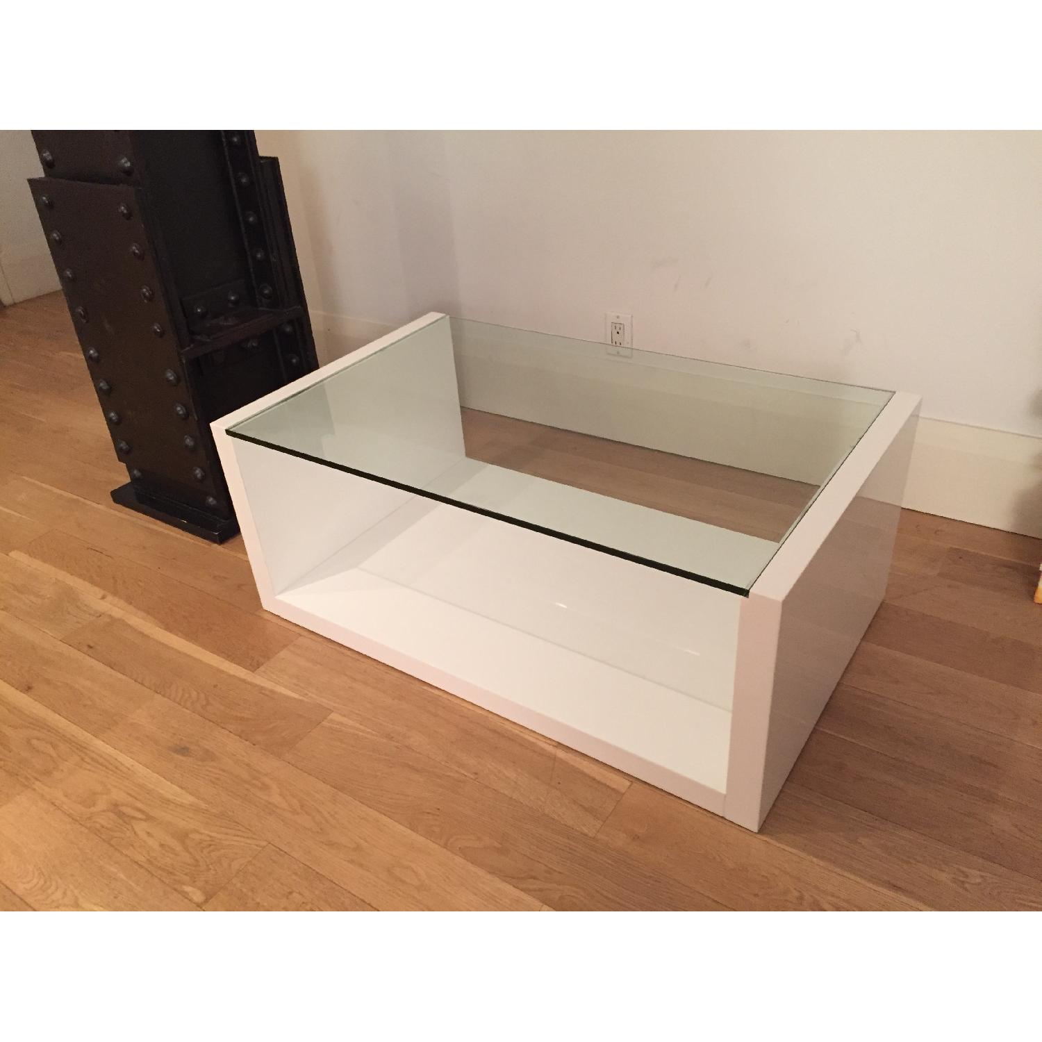 Modern White Glass-Top Coffee Table - image-2