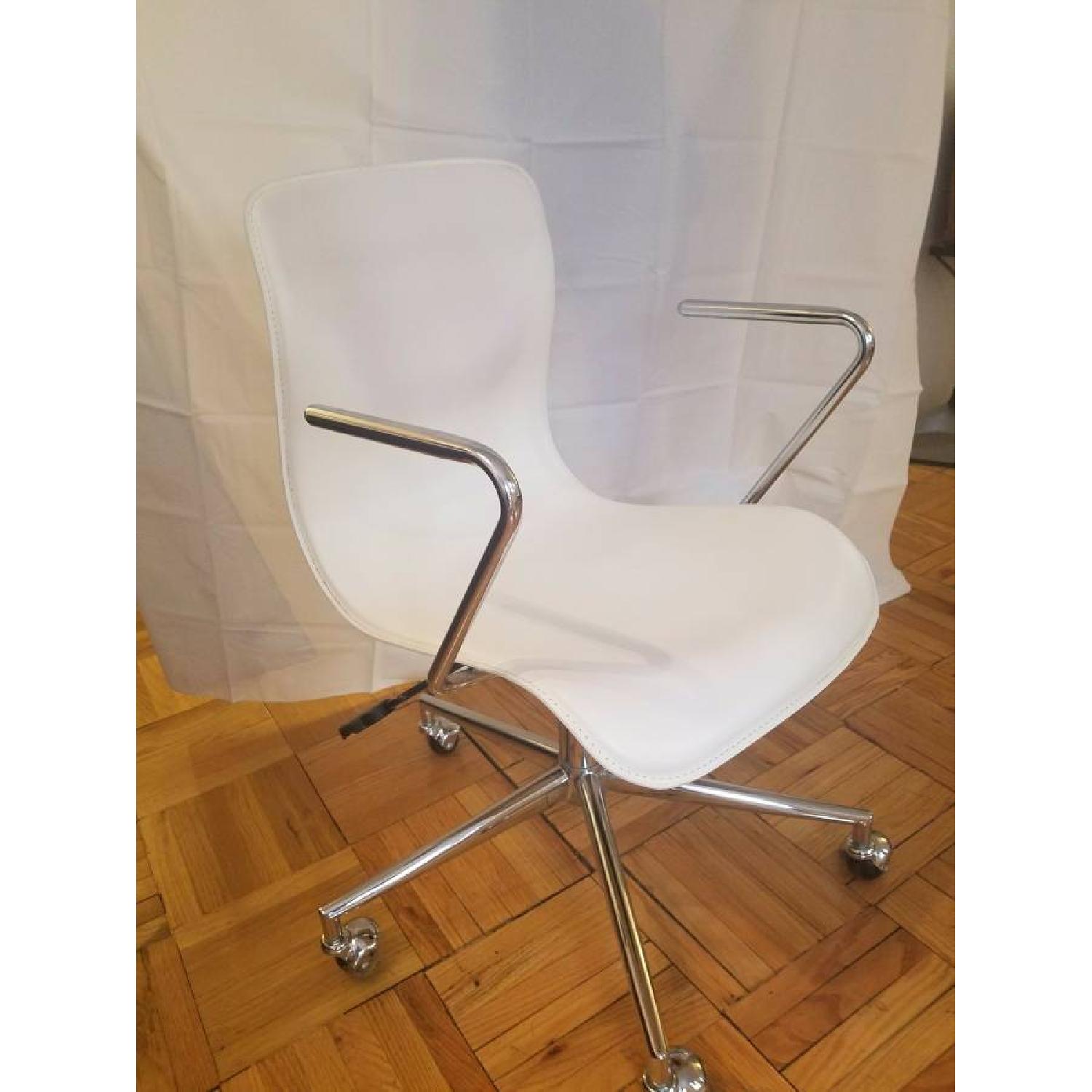 CB2 White Leather & Chrome Desk/Office Chair - image-1