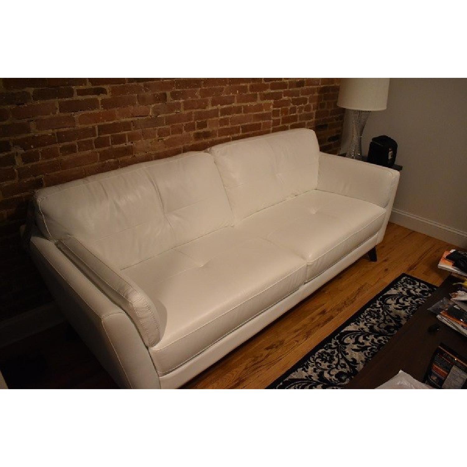 Raymour & Flanigan White Leather Sofa AptDeco