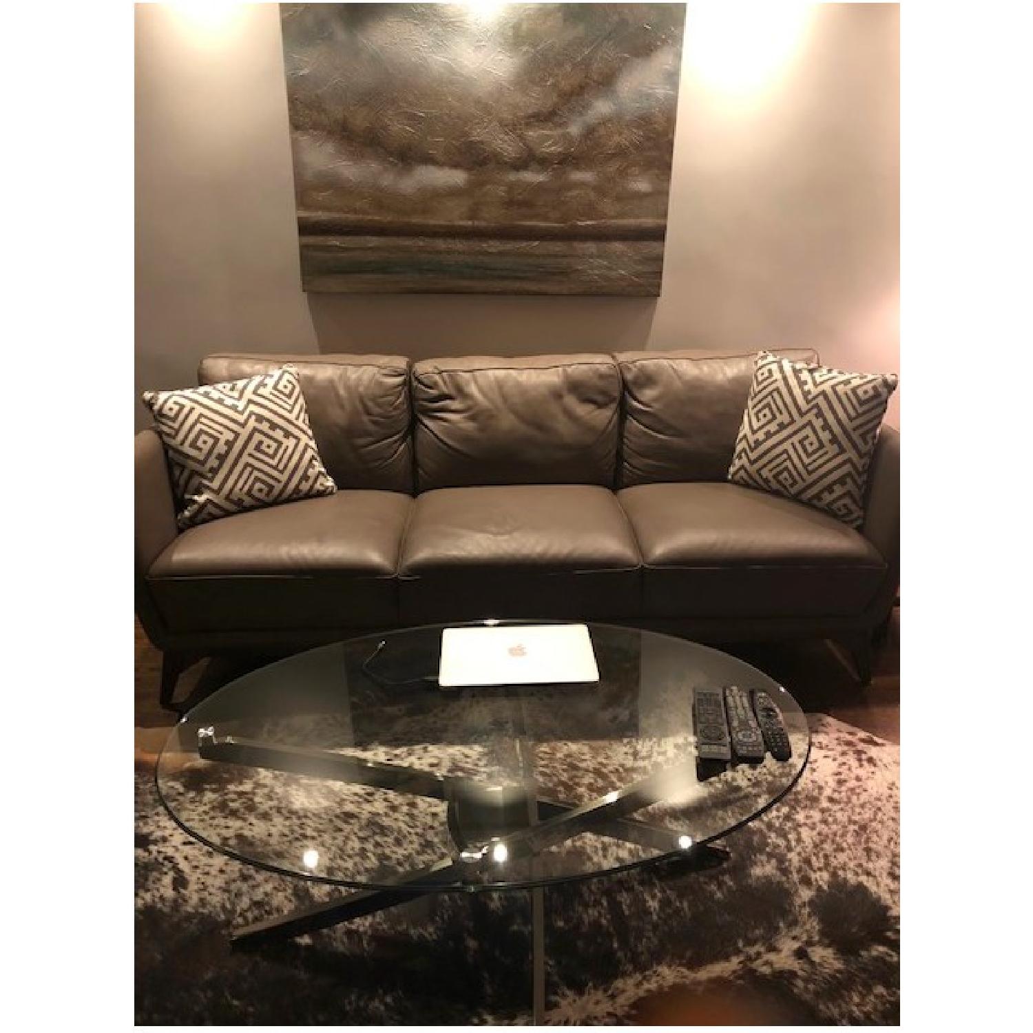 Raymour & Flanigan Glass & Metal Oval Coffee Table - image-1