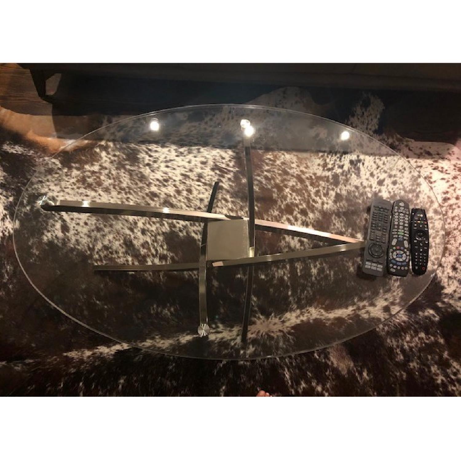 Raymour & Flanigan Glass & Metal Oval Coffee Table - image-3