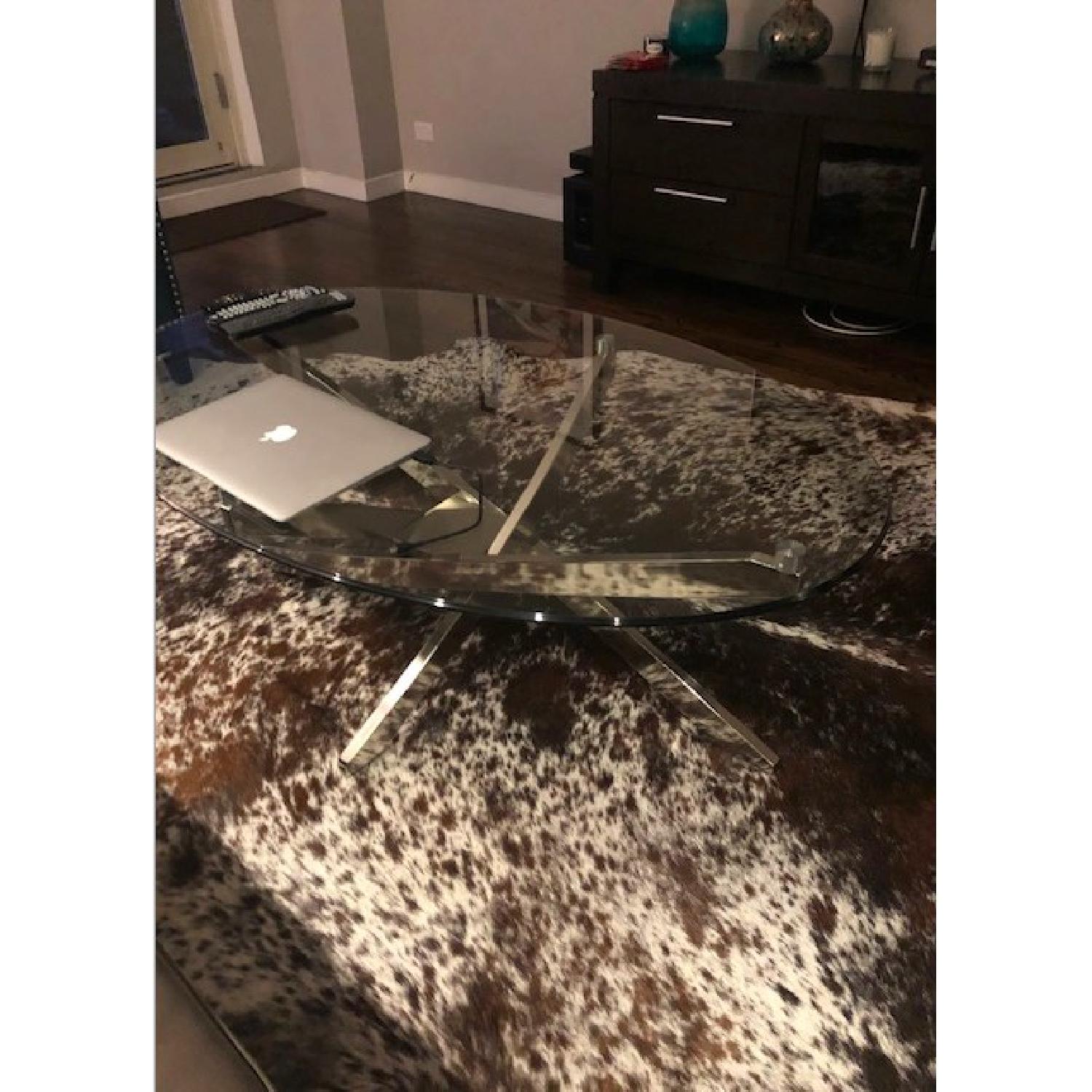 Raymour & Flanigan Glass & Metal Oval Coffee Table - image-5