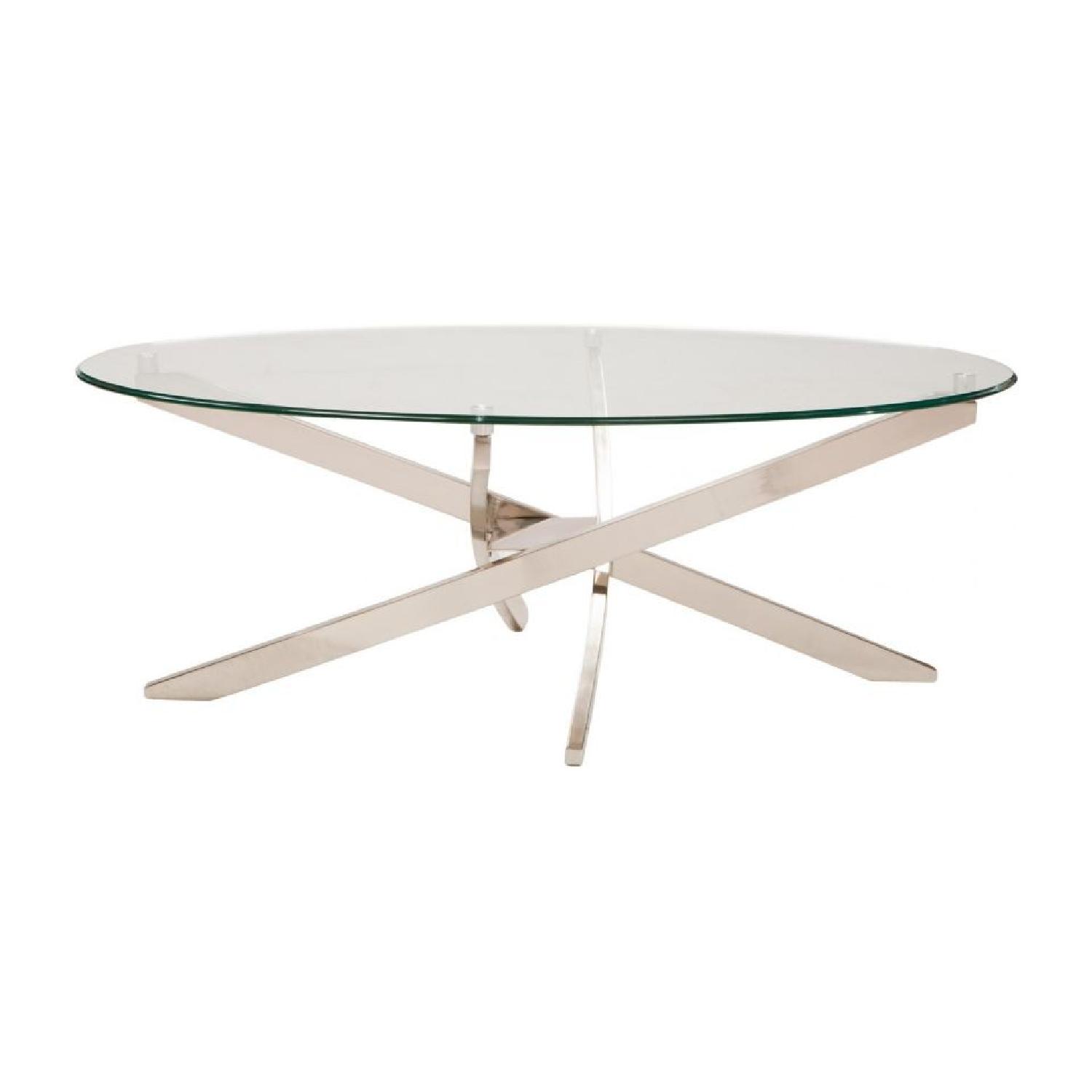 Raymour & Flanigan Glass & Metal Oval Coffee Table - image-0