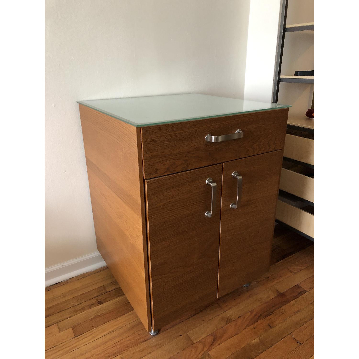 Ikea Wooden Storage w/ Glass Top AptDeco