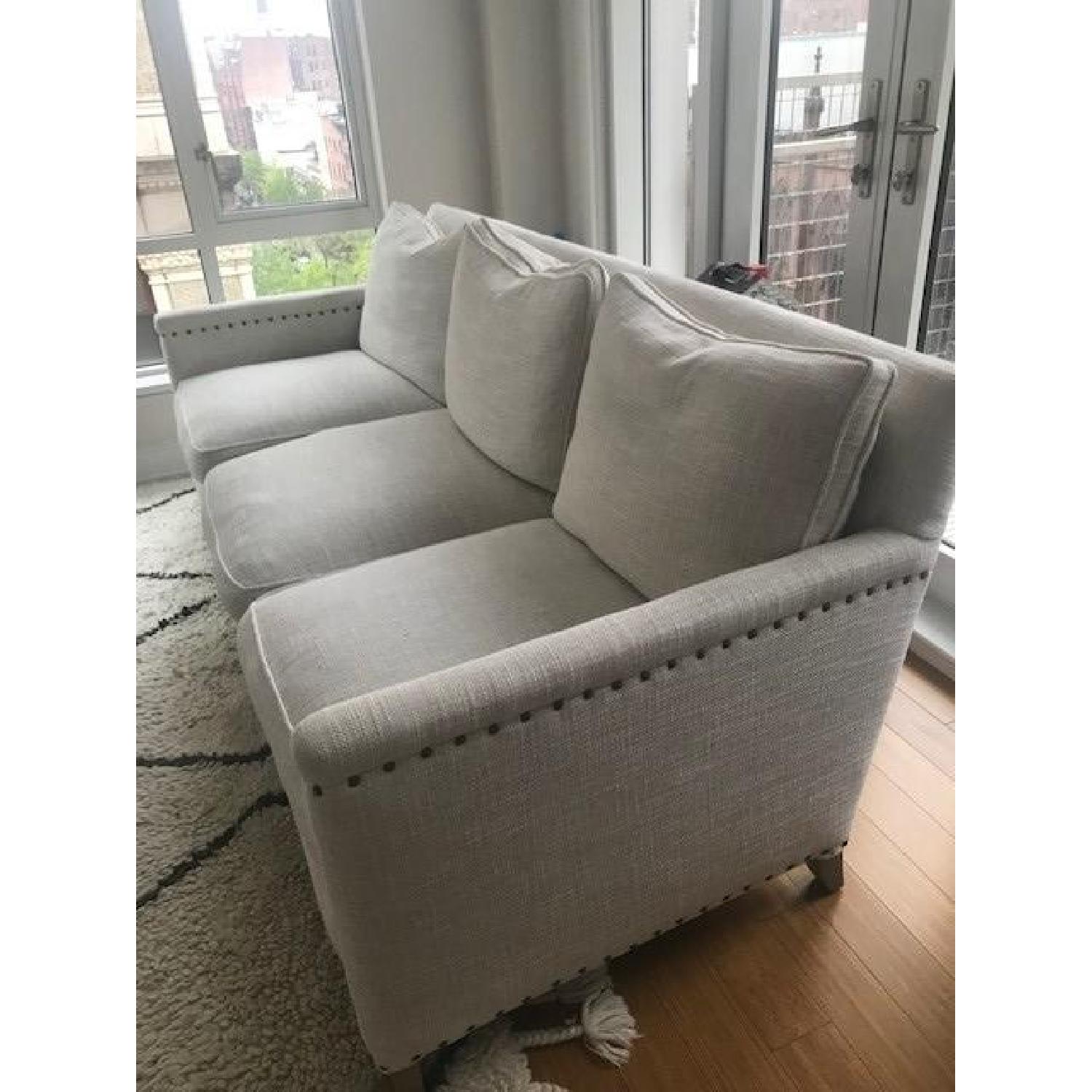 Crate & Barrel Trevor Linen Sofa w/ Brass Nailheads - image-2