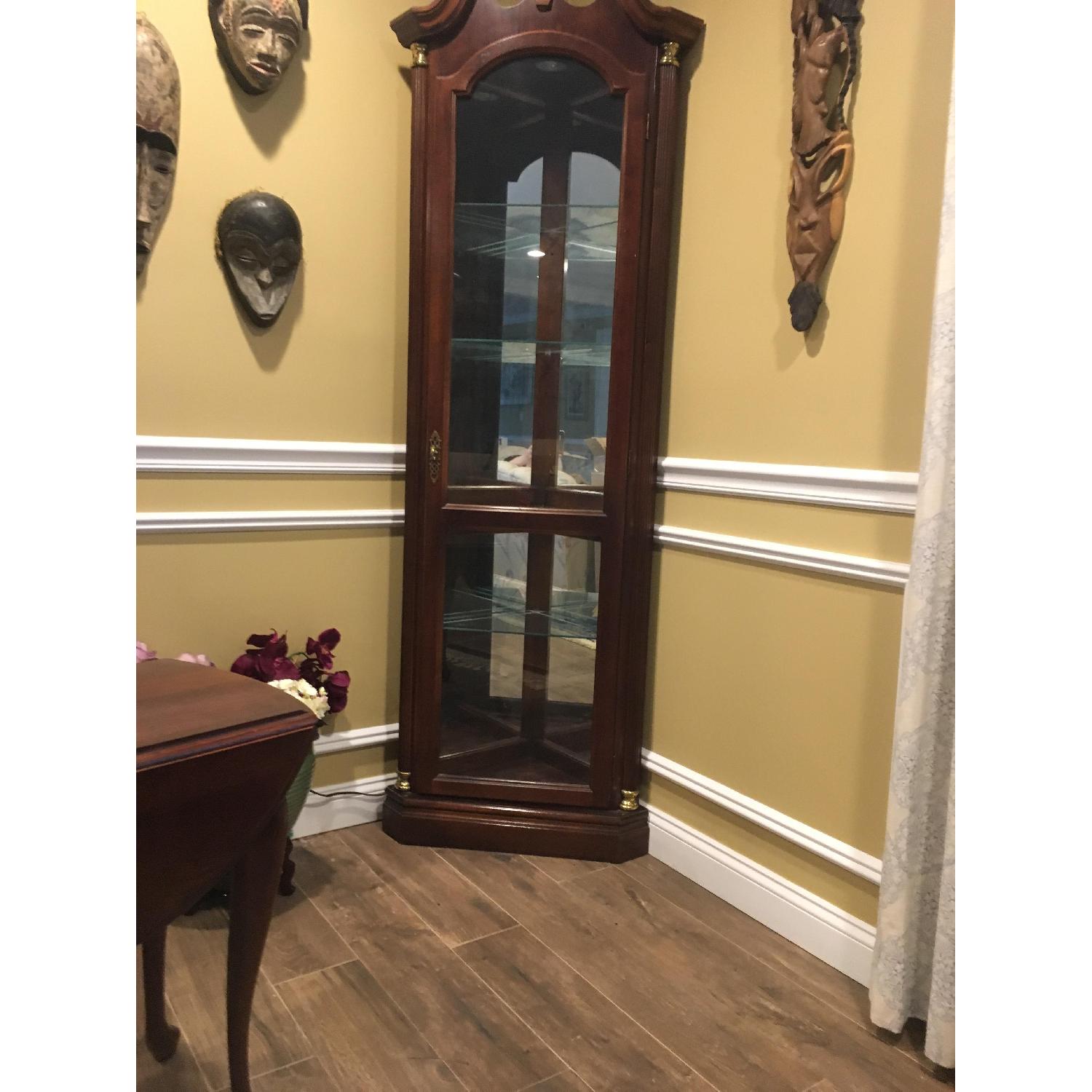 Vintage Queen Anne Lighted Corner Curio Display Cabinet - image-3