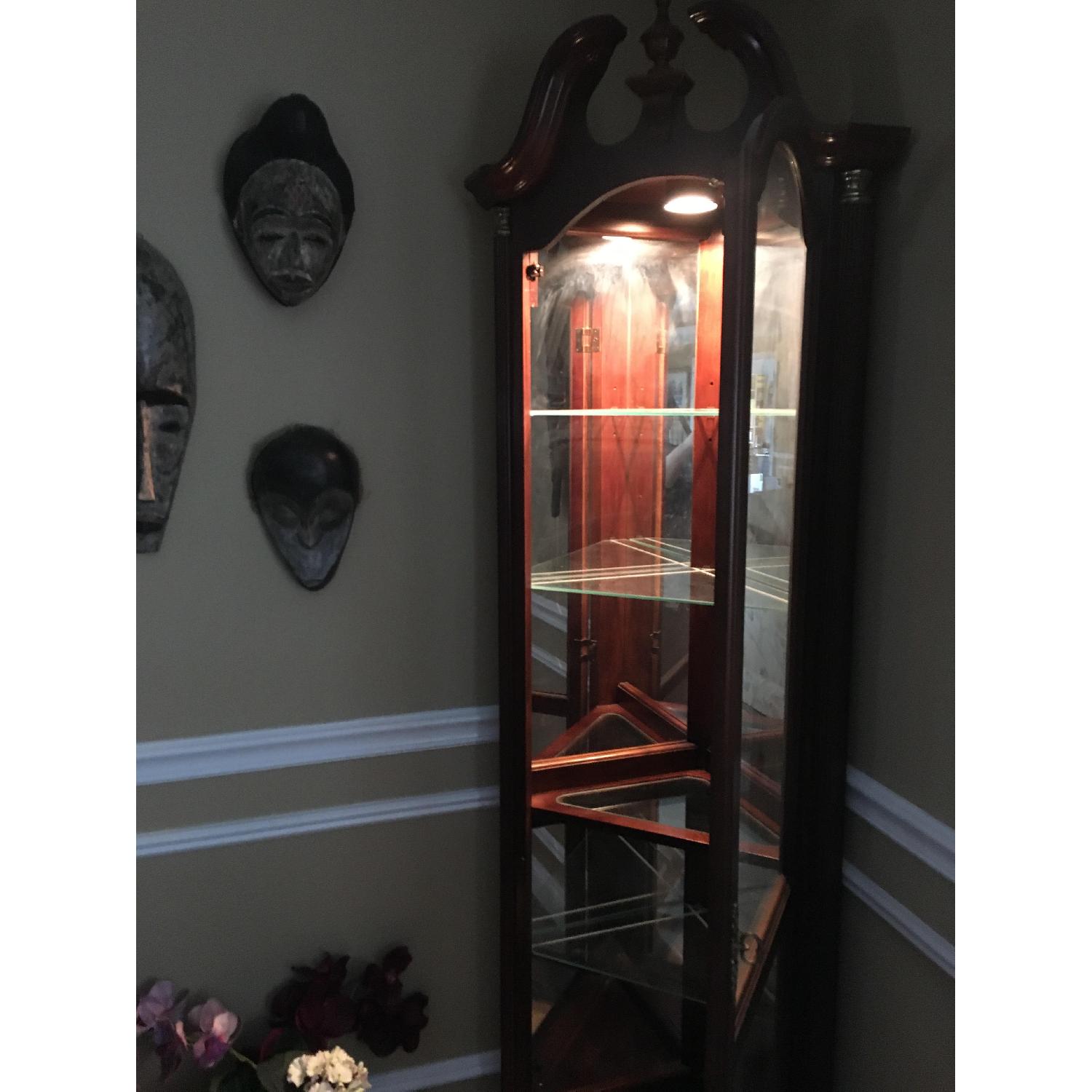 Vintage Queen Anne Lighted Corner Curio Display Cabinet - image-8