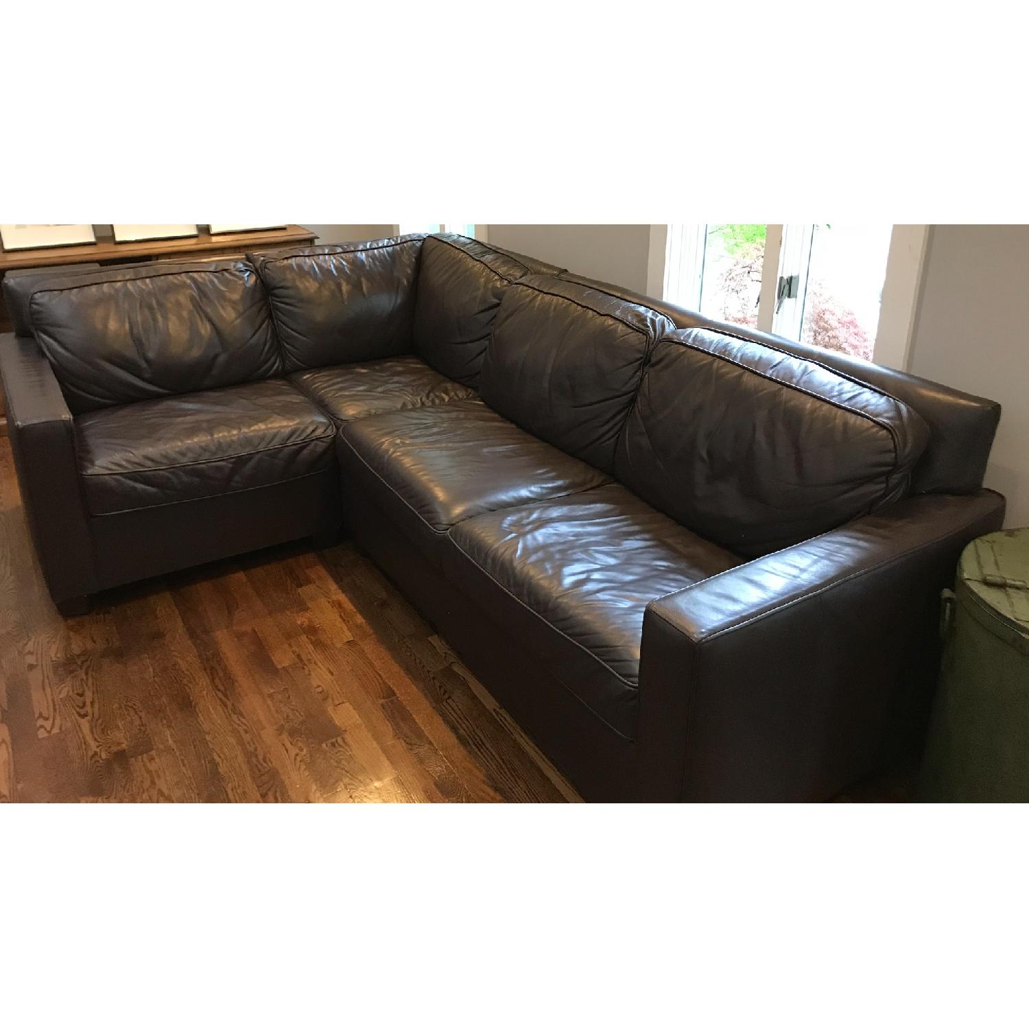 West Elm Henry Dark Brown Leather 3 Piece Sectional Sofa - image-2