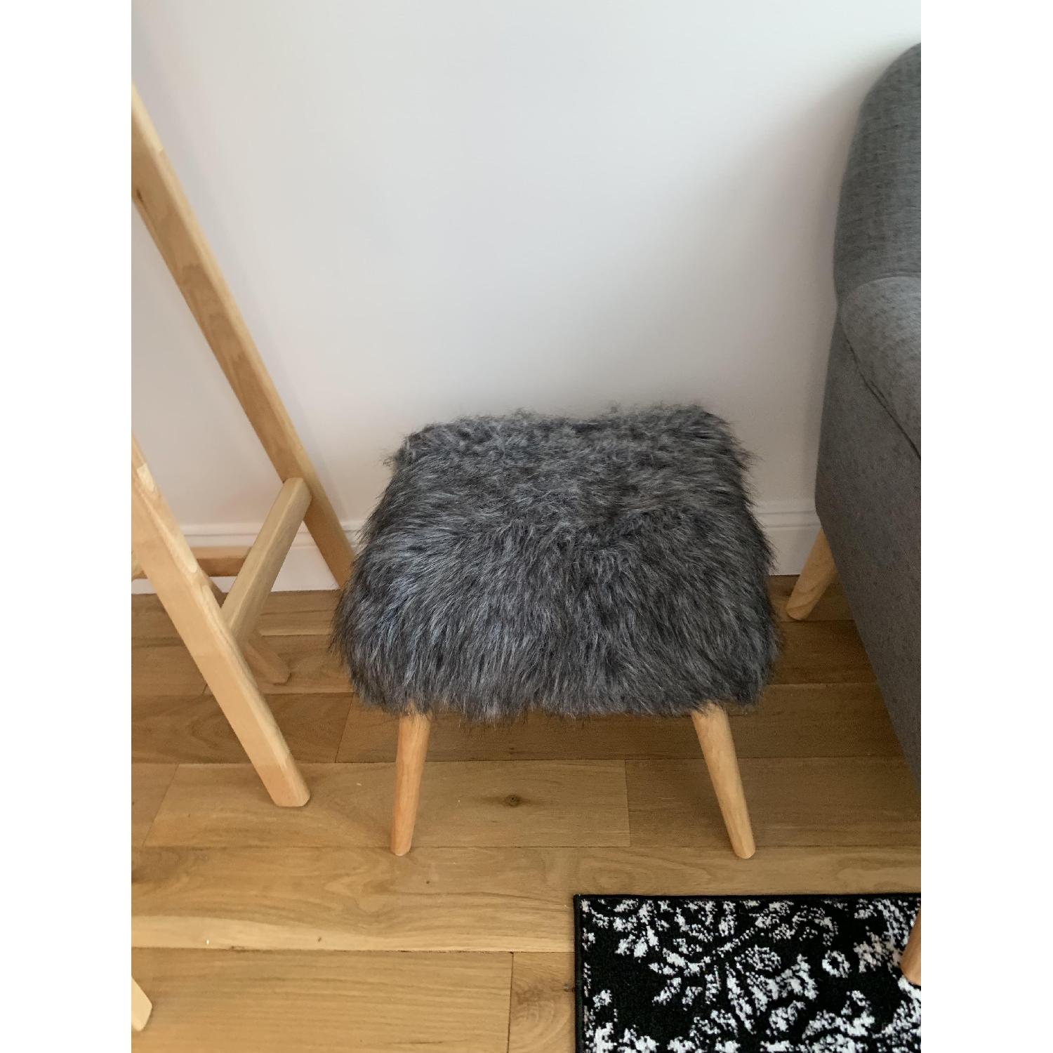 Grey Fuzzy Foot Stool - image-1