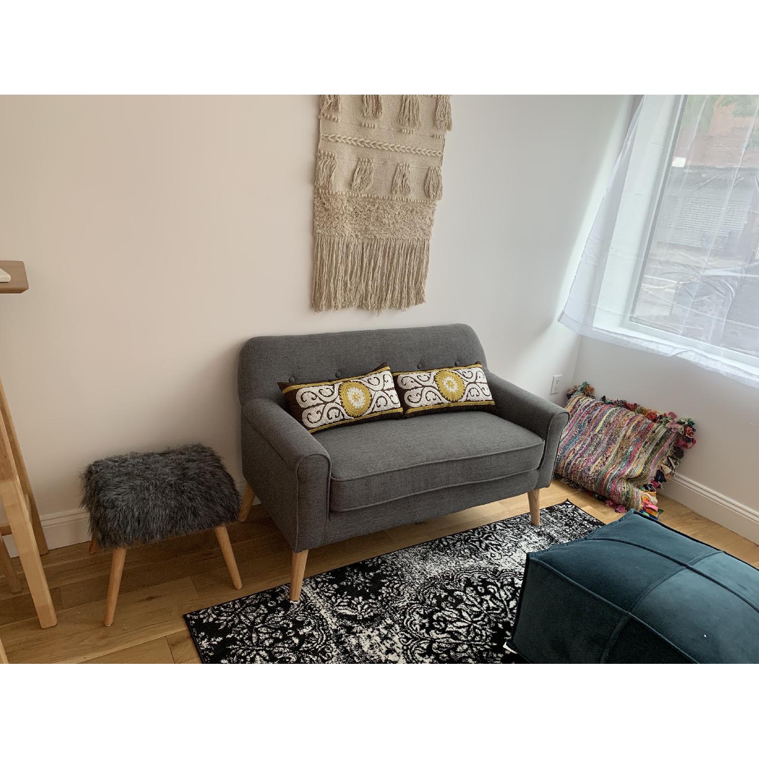 Grey Fuzzy Foot Stool - image-3