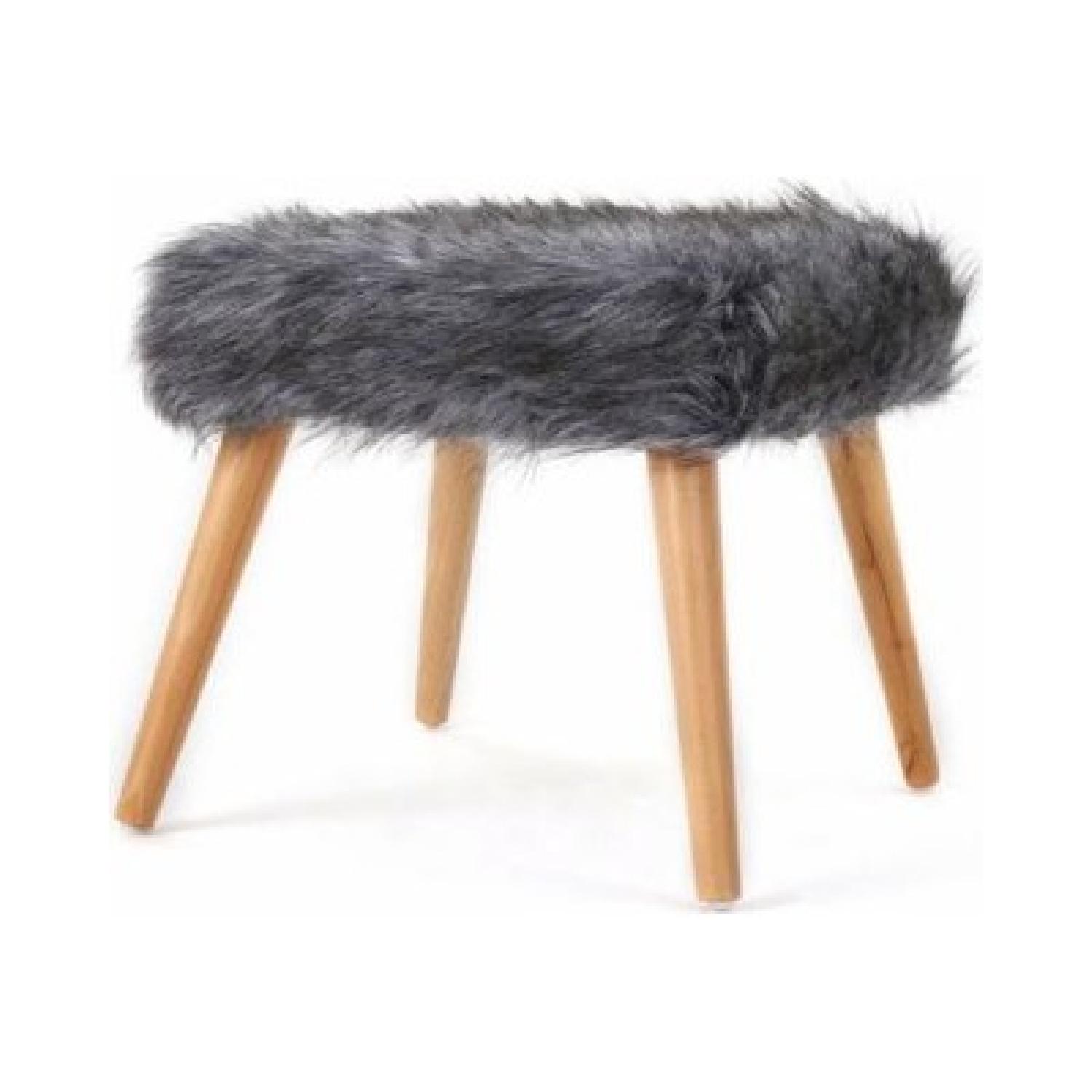 Grey Fuzzy Foot Stool - image-0