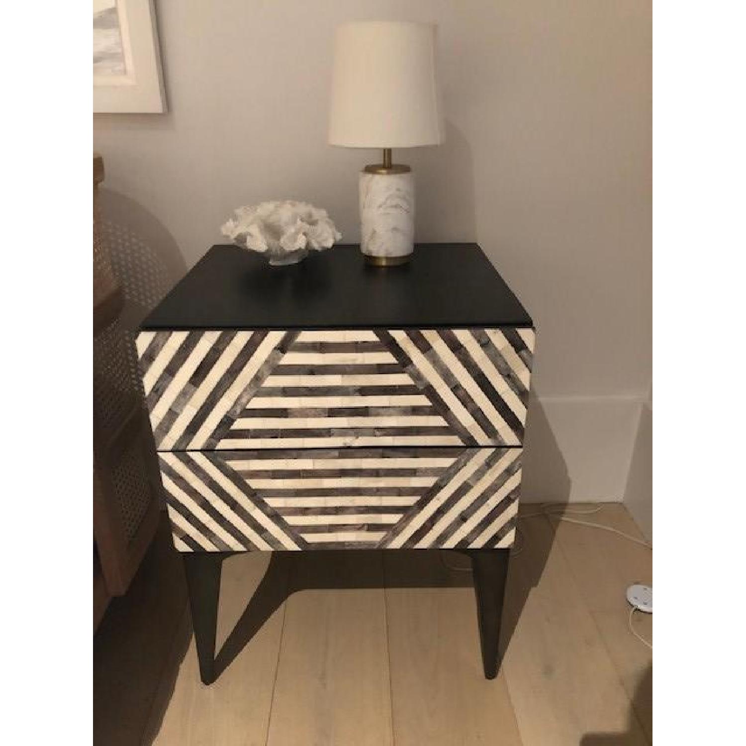 West Elm Bone Inlay Black & White Nightstand - image-3