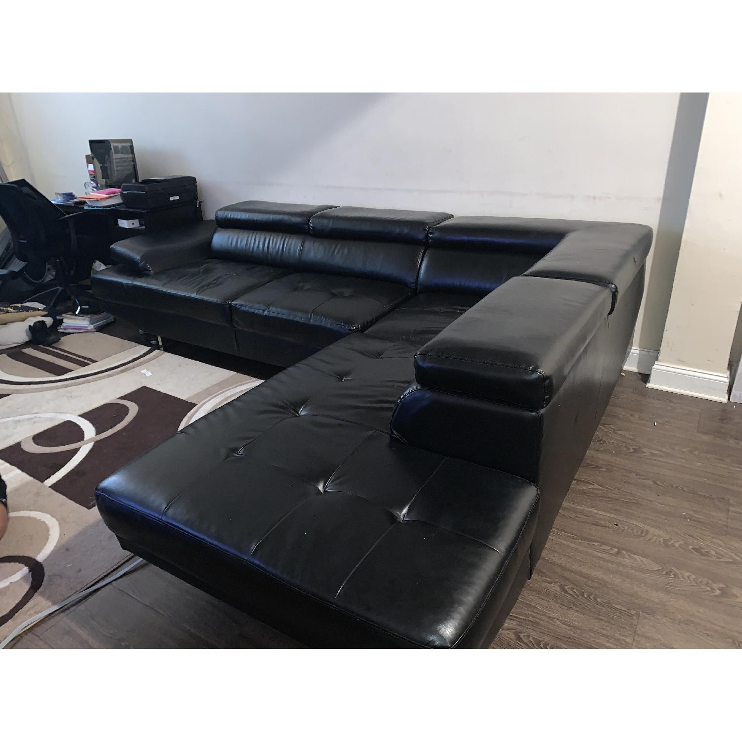 Bob's Black Leather Sectional Sofa - image-2