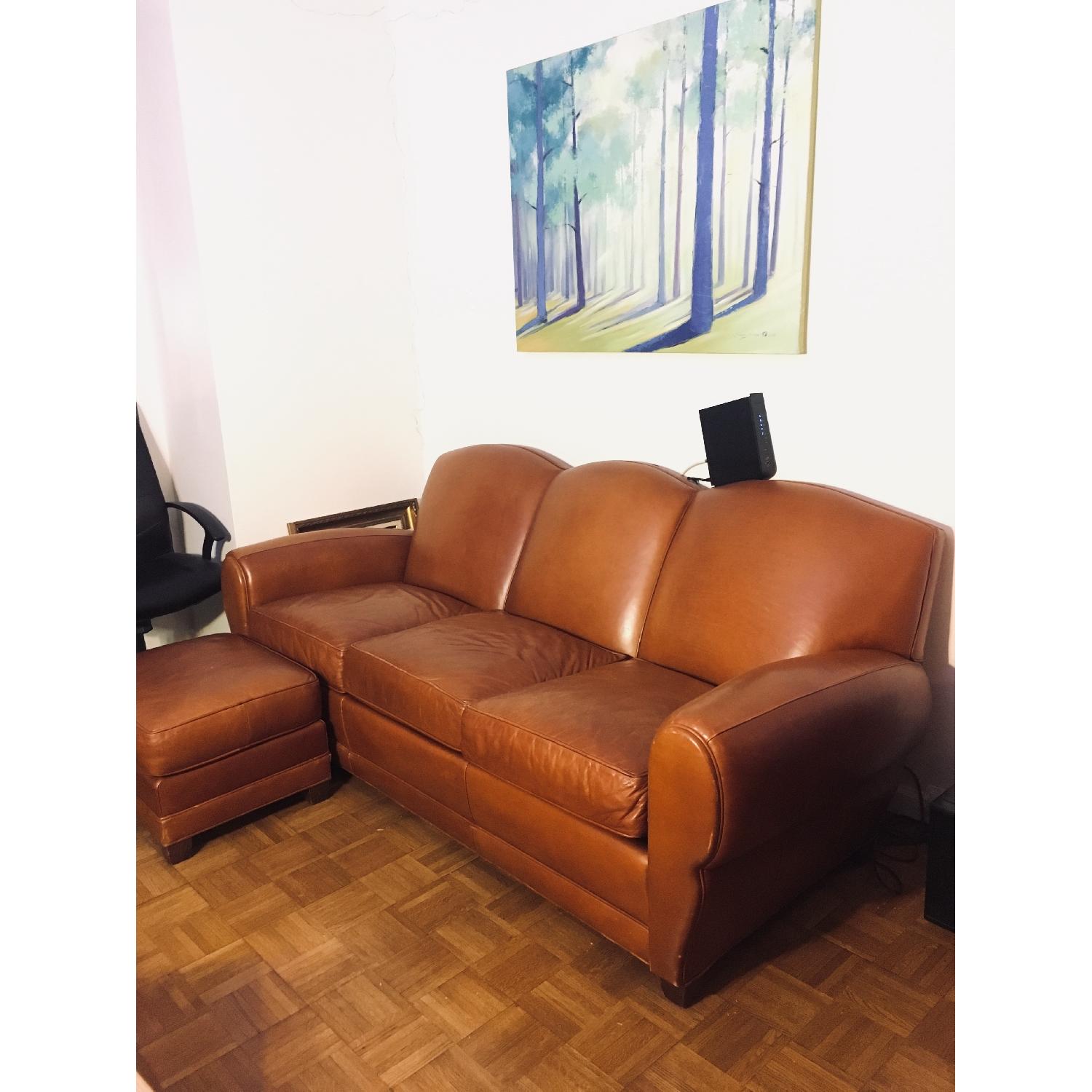 Ethan Allen Leather Sofa & Ottoman - image-2