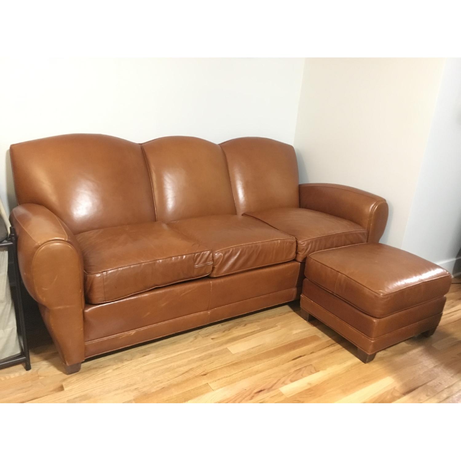 Ethan Allen Leather Sofa & Ottoman - image-3