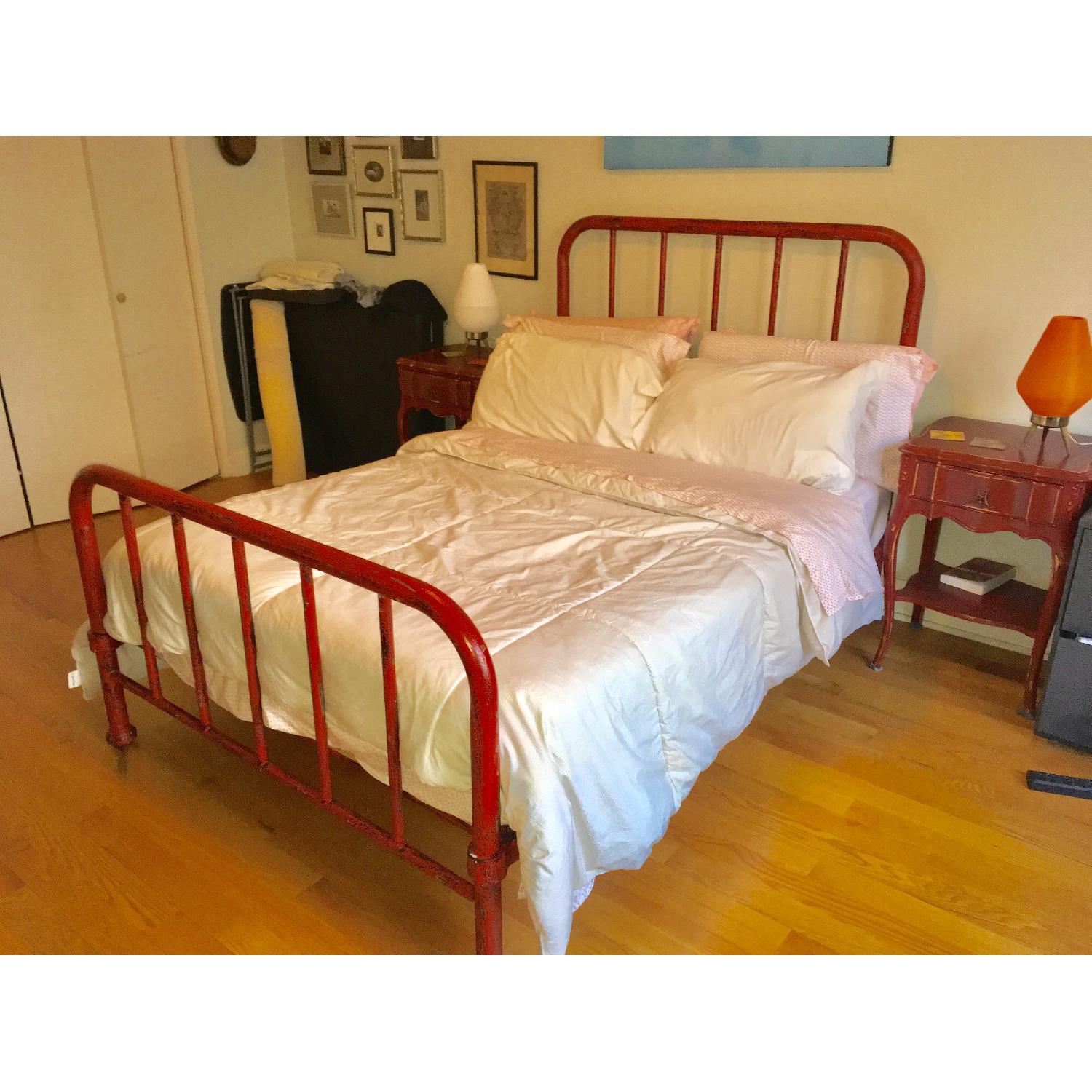 Vintage Red Early 1900 Cast Iron Bed - image-1