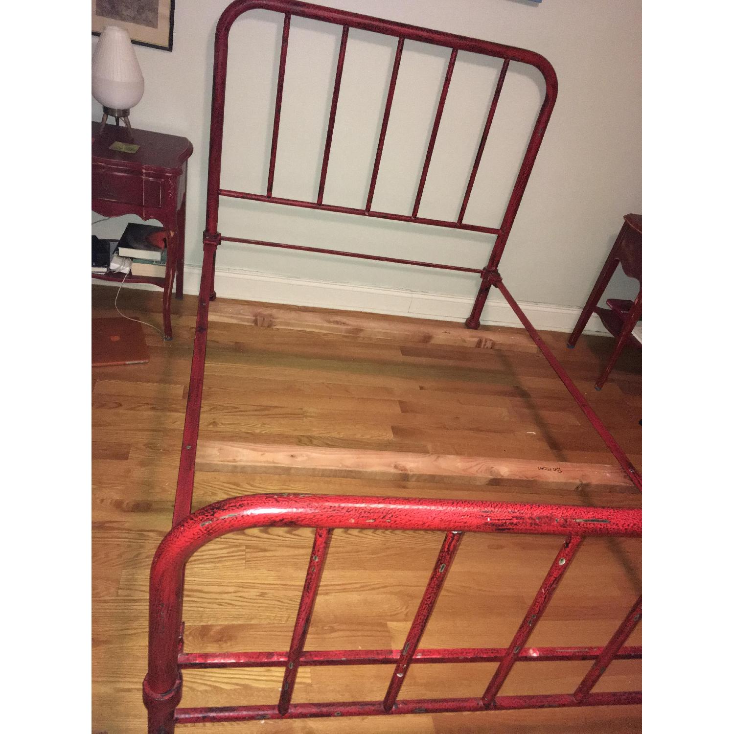 Vintage Red Early 1900 Cast Iron Bed - image-3