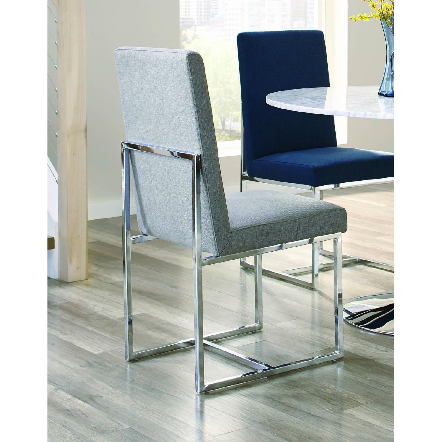 Modern Dining Chair in Grey Fabric w/ Chrome Legs - AptDeco