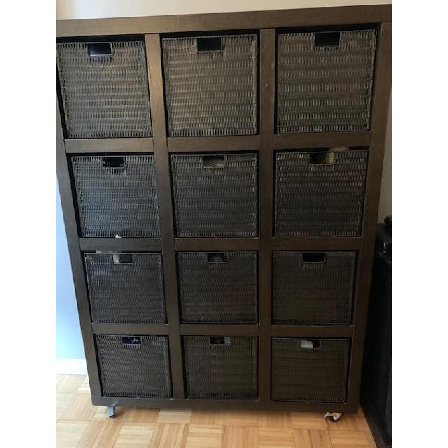 West Elm Rolling Storage Chocolate w/ 12 Baskets AptDeco